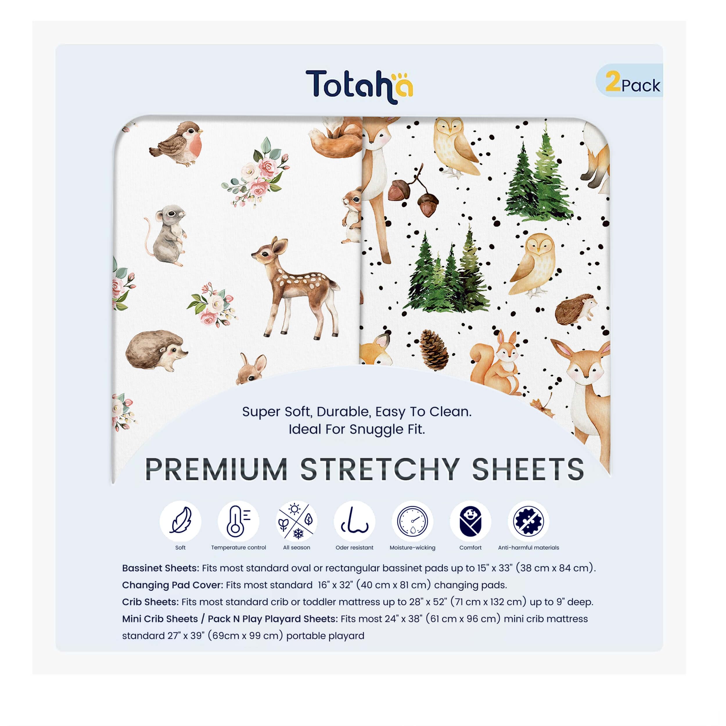 TotAha Premium Soft Bassinet Sheet for Boy Girl, Super Stretchy Jersey Knit Bassinet Fitted Sheet, Compatible with Halo, Maxi COSI, Mika Micky, SNOO,