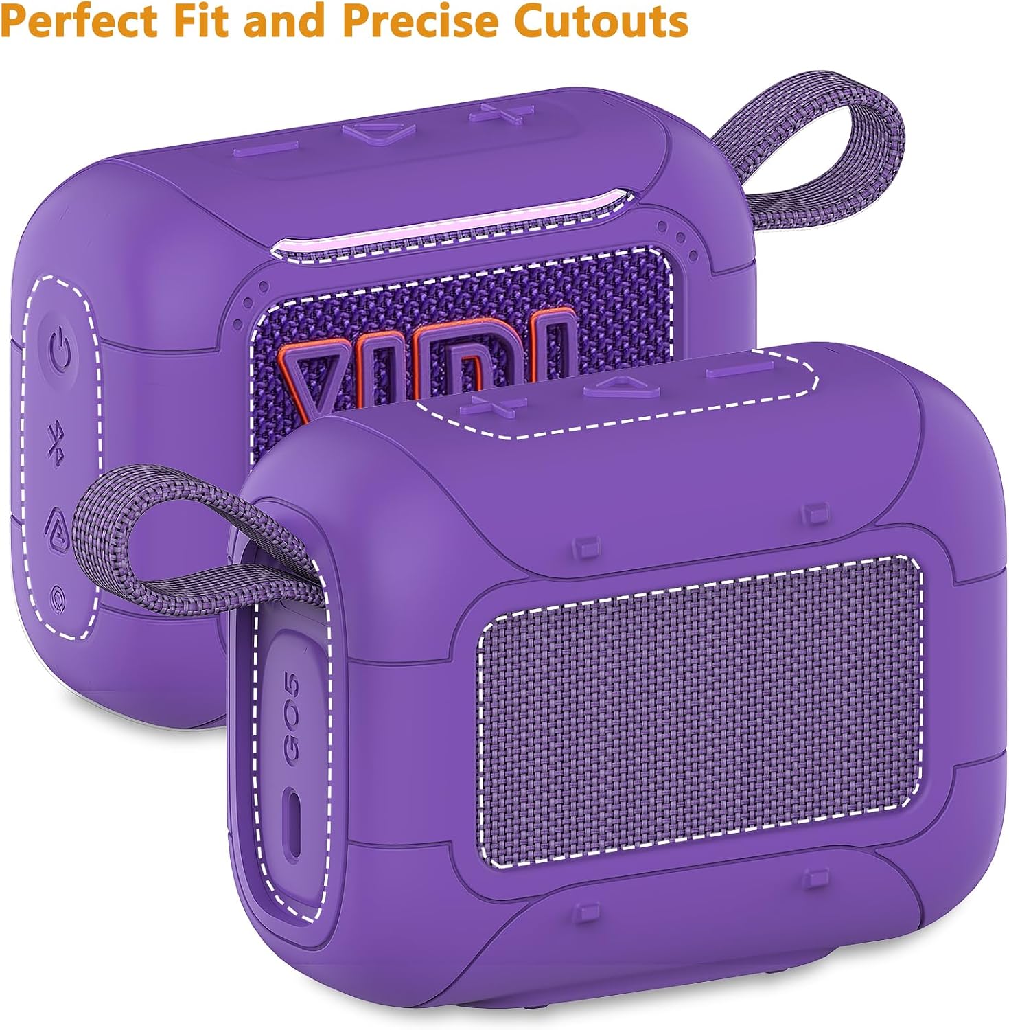 Protective Case for JBL Go 5 Portable Bluetooth Speaker, Accessories Hard Carrying Case and Silicone Cover with Metal Carabiner (Purple Case)
