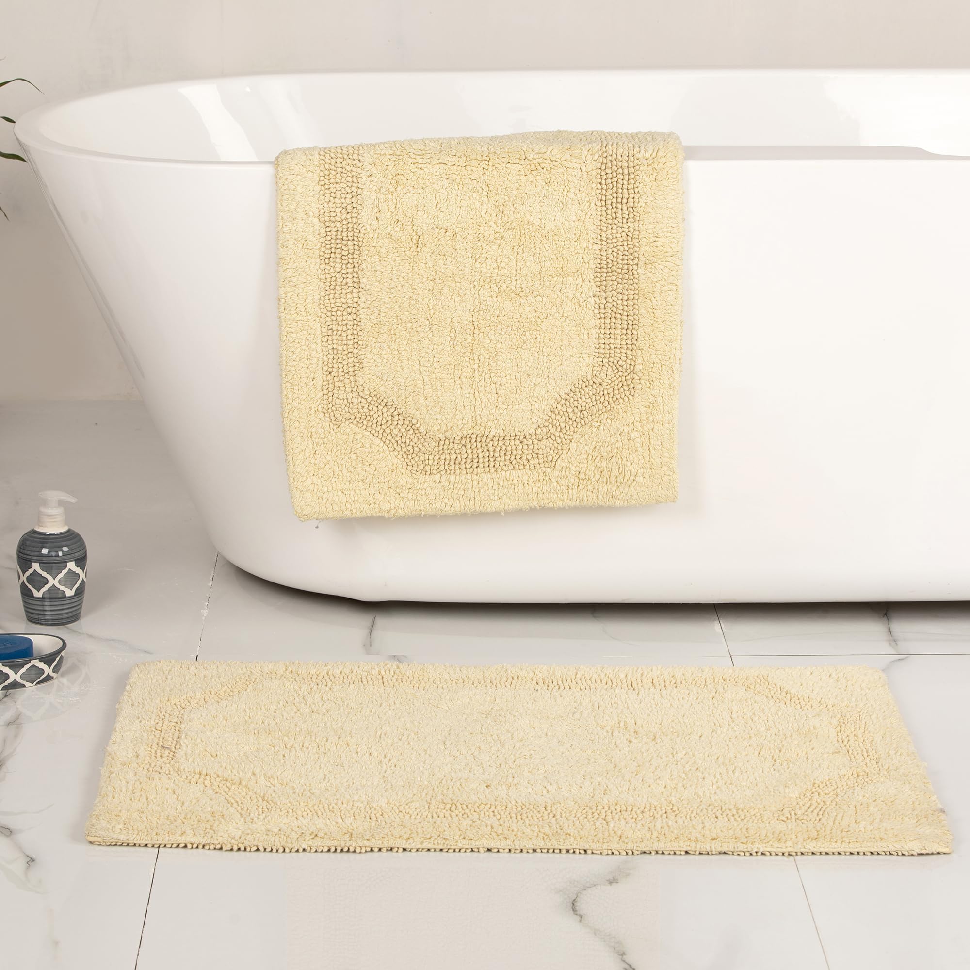 voyzz home Set of 2 Reversible Bath Rug 20x32 inch -17x24 inch | 100% Cotton Hand Tufted Soft & Absorbent Bath Mat|Washable Quick Dry Shaggy Shower