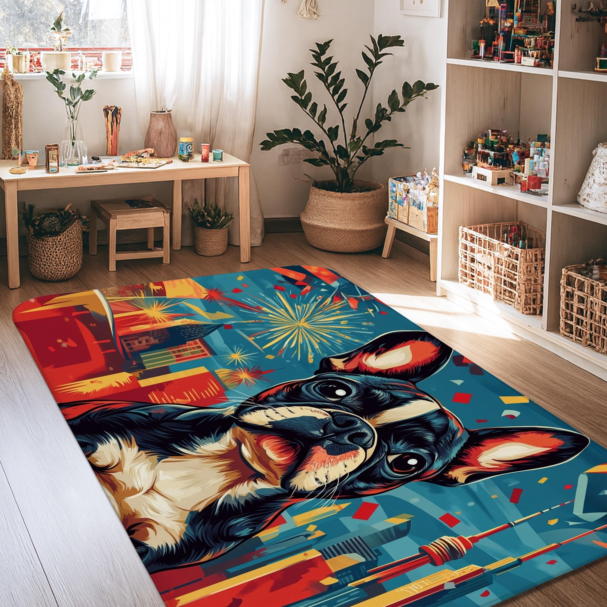 Tapis pour chien bleu rectanulaire moderne salon et chambre