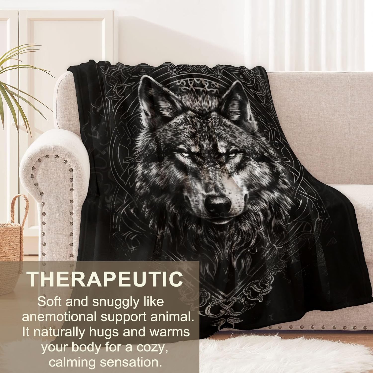 Wolf Blanket for Men Teen Adults, Flannel Wolf Blankets Gifts, Ethnic Style Wolf Throw Blanket for Sofa Couch Bed Living Room Soft Warm Cozy Wolf Decor 60" x 50" - Image 3