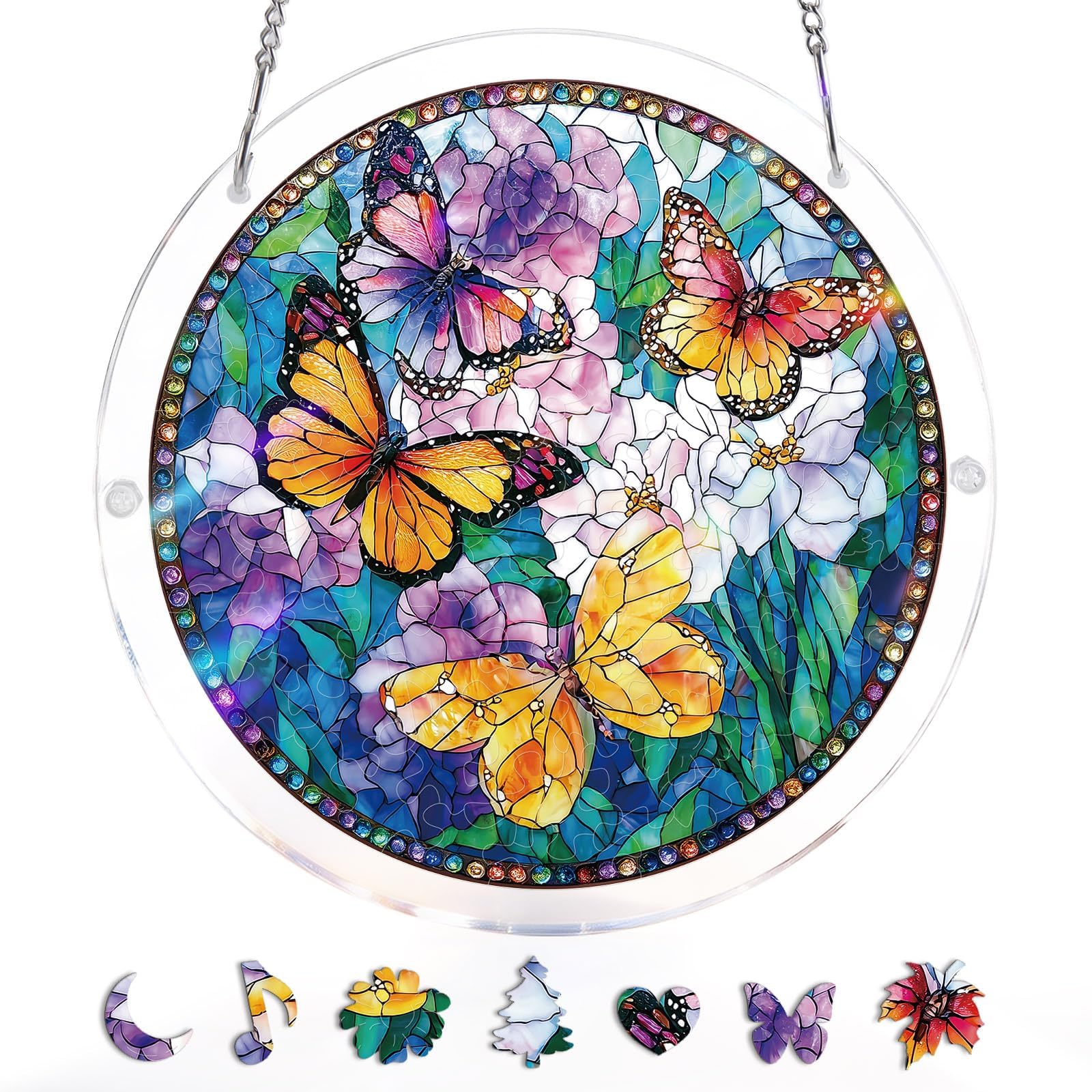 Acrylic Puzzles Suncatcher Window Hanging, 83 Pieces Stained Glass Sun Catcher Puzzle Decoration for Home Garden, Birthday Gifts for Mom Women Adults (Butterfly) - 2