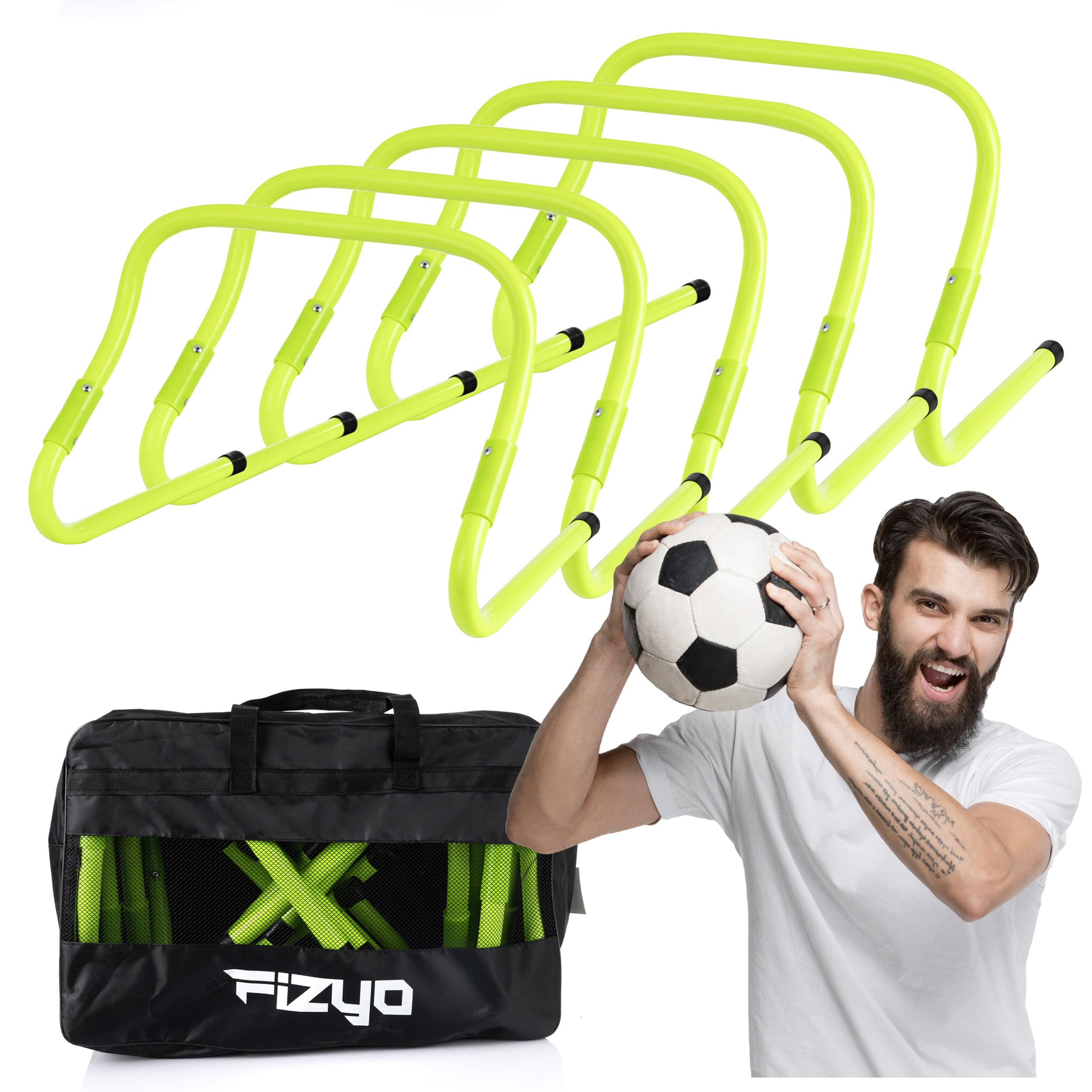 Fizyo Haies d'entraînement réglables – Set de 5 Haies Robustes pour Football, Soccer, Agility, Coordination, Fitness, Exercices Sportifs, entraînement Sportif, pliométrie – Vert