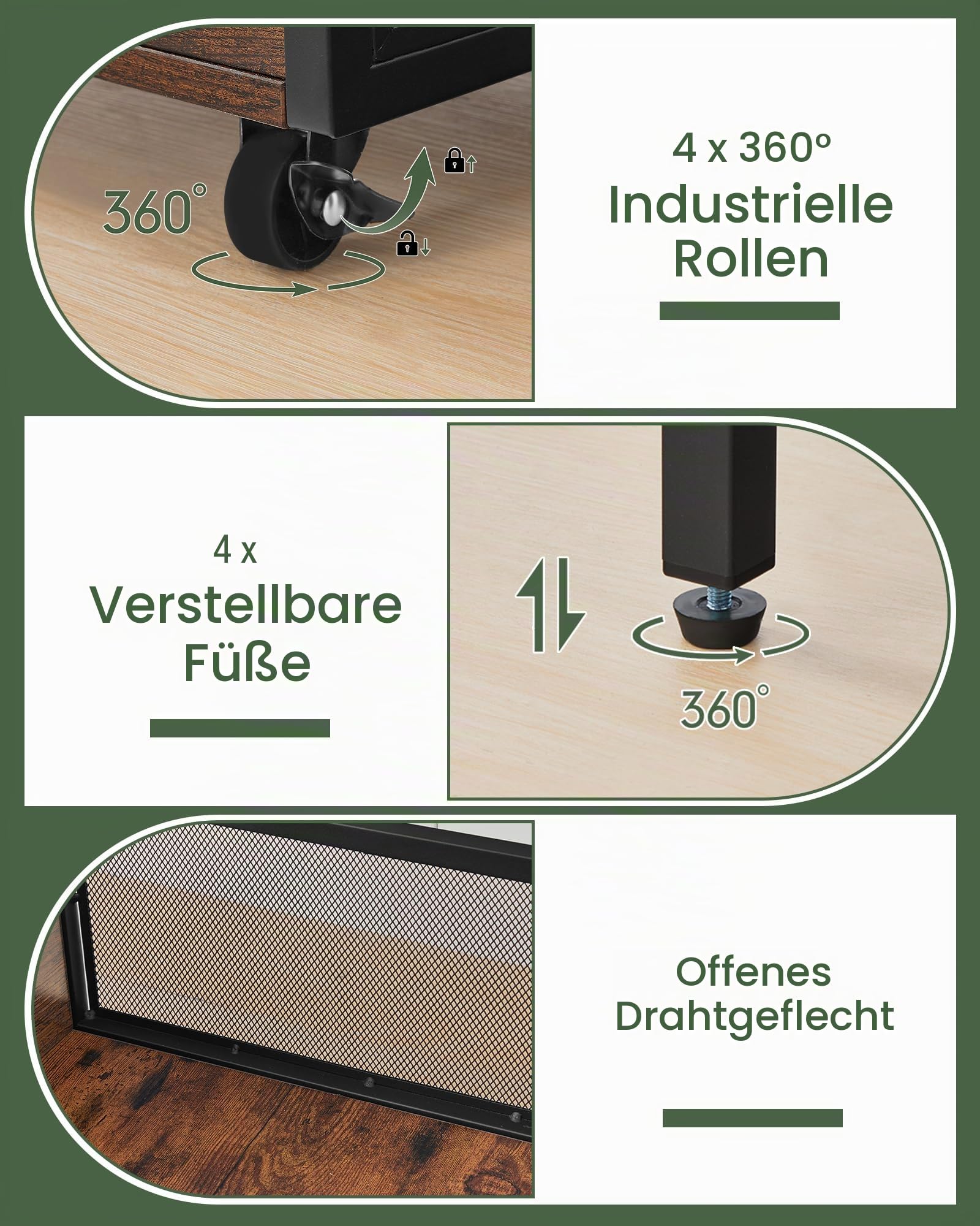 CHOEZON Mini-Kühlschrankständer mit Beweglichem Korb, Multifunktionale Beistelltische, Mini-Kühlschranktisch, Kühlschrank Unterschrank für Büro und Schlafzimmer, Vintagebraun und Schwarz DTBZ55BF