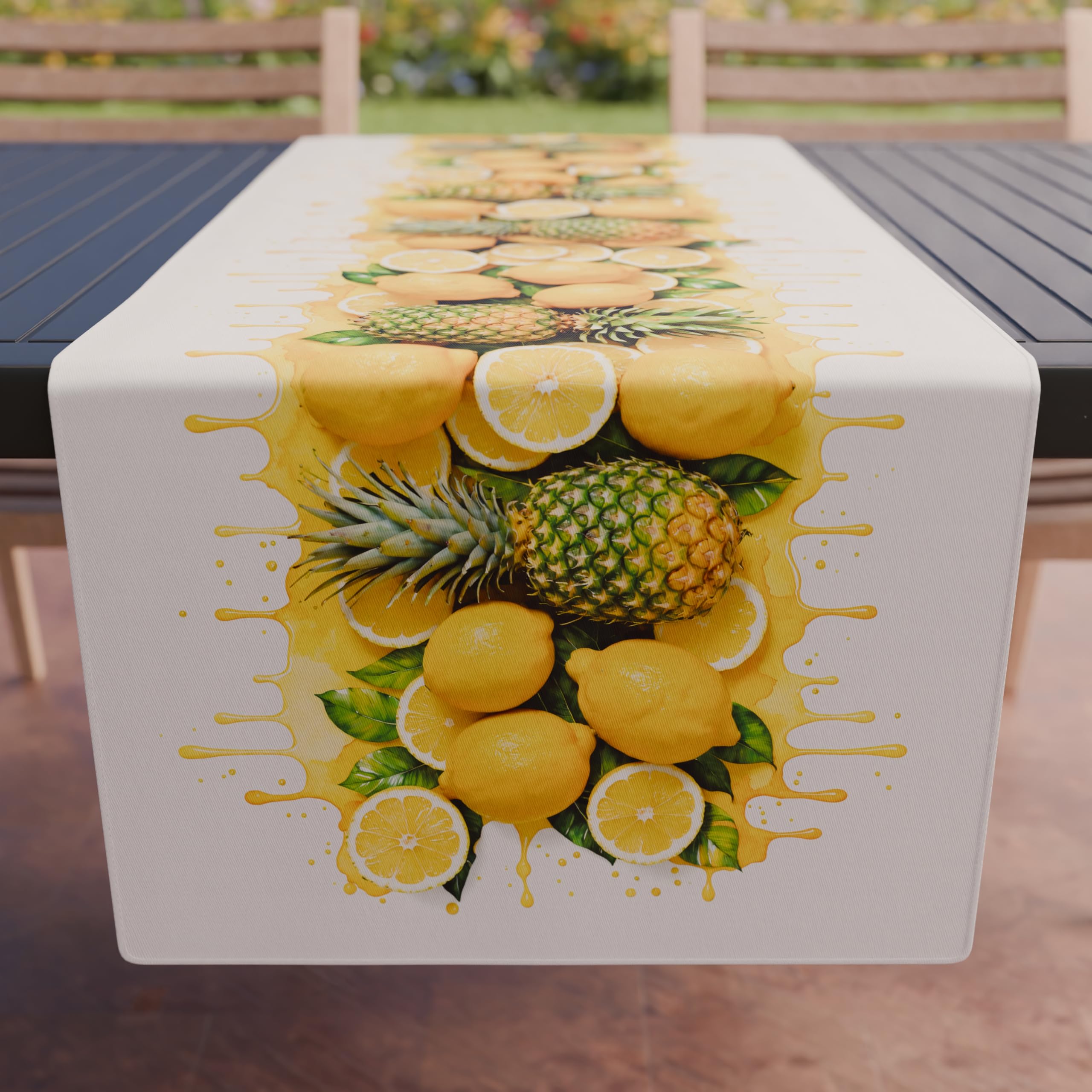 PETTI Artigiani Italiani - Kitchen Textile Accessories, Elegant Table Runner 40 x 140 cm in Microfibre, Table Cloth in Digital Print Lemons and Pineapples, 100% Made in Italy