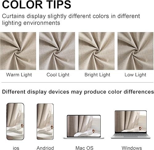 Miniatura 9 de PONY DANCE Cortinas opacas de lino para dormitorio, cortinas 100% opacas de 84 pulgadas de largo, 2 paneles con aislamiento térmico, cortinas de