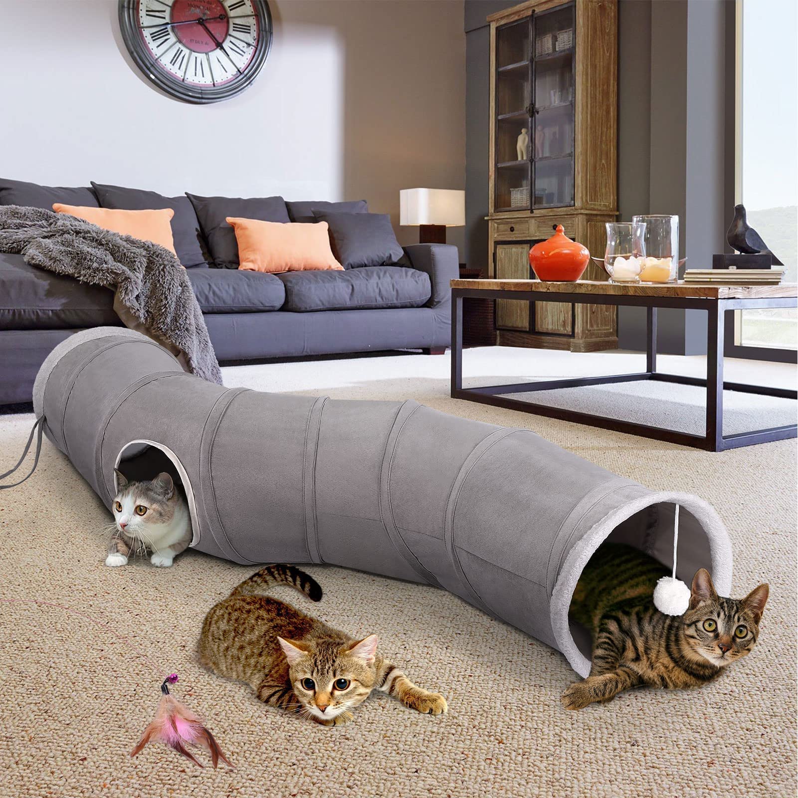 Ownpets Túnel para Gatos, Juguetes para Gatos Tunel, Túneles en Forma de S, Extensibles y Plegables, Túneles para Gatos y Tubos para Interiores, Gatos, Cachorros, Conejos y Gatitos, 120 x 25 cm