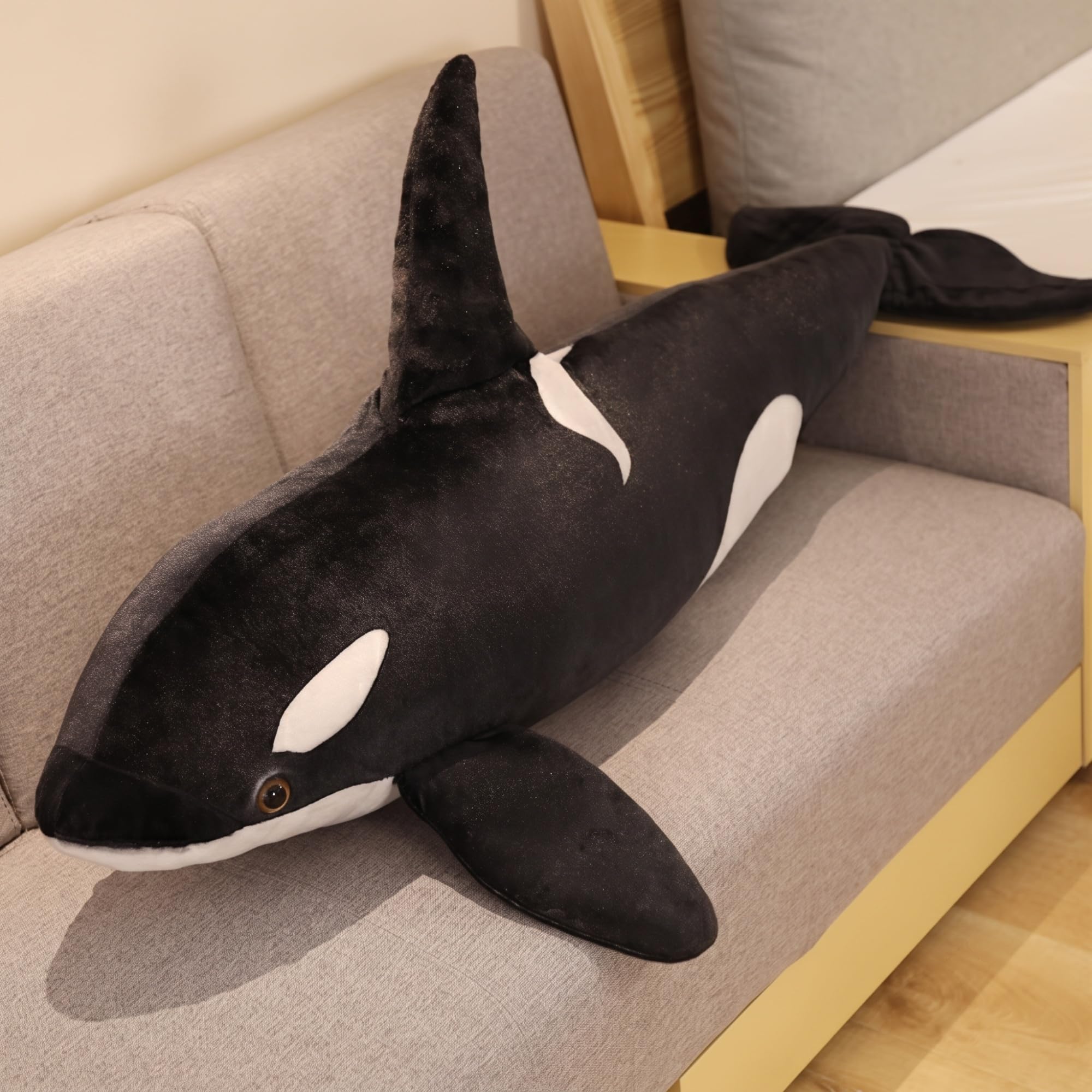 Realistisches Orca-Wal-Plüschtier, Riesiger, Weicher Und Kuscheliger Killerwal, Stofftier for Kinder Und Erwachsene, Heimdekoration(130cm/51.2in)