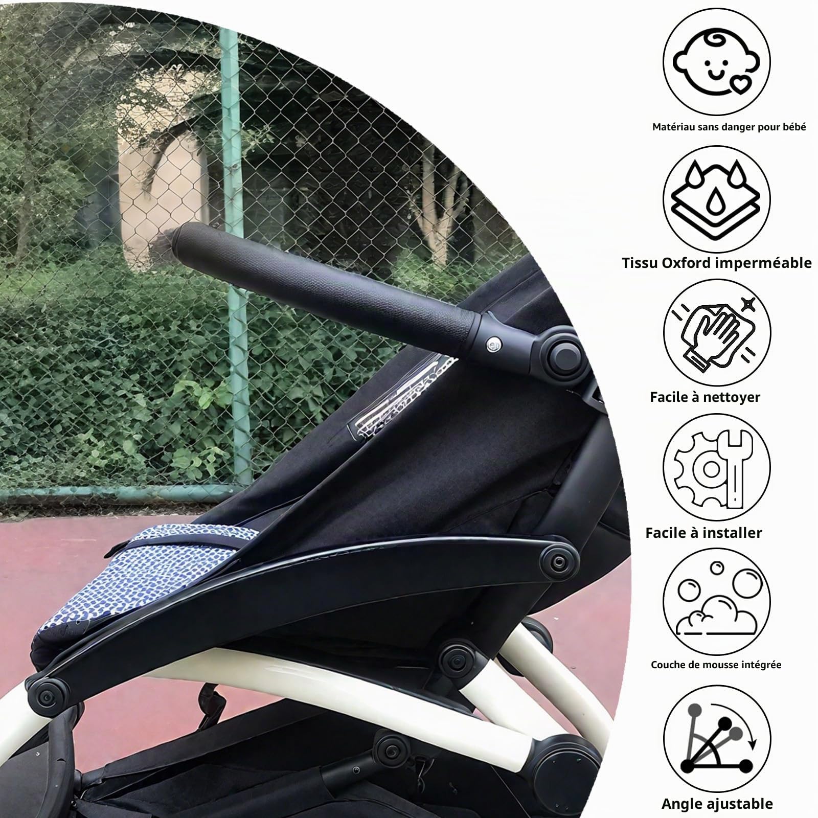Bébé Poussette Accoudoir Garde-corps Réglable Prams Barres de Pare-chocs Accoudoir, Poussettes, pour Babyzen et Yoyo, pour la Distance entre Deux Tubes Est de 38-42 Cm (Noir)