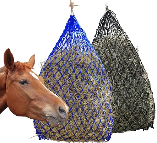 Harrison Howard Suministros de alimentación para caballos - Juego de 2 redes de heno de alimentación lenta azul y negro