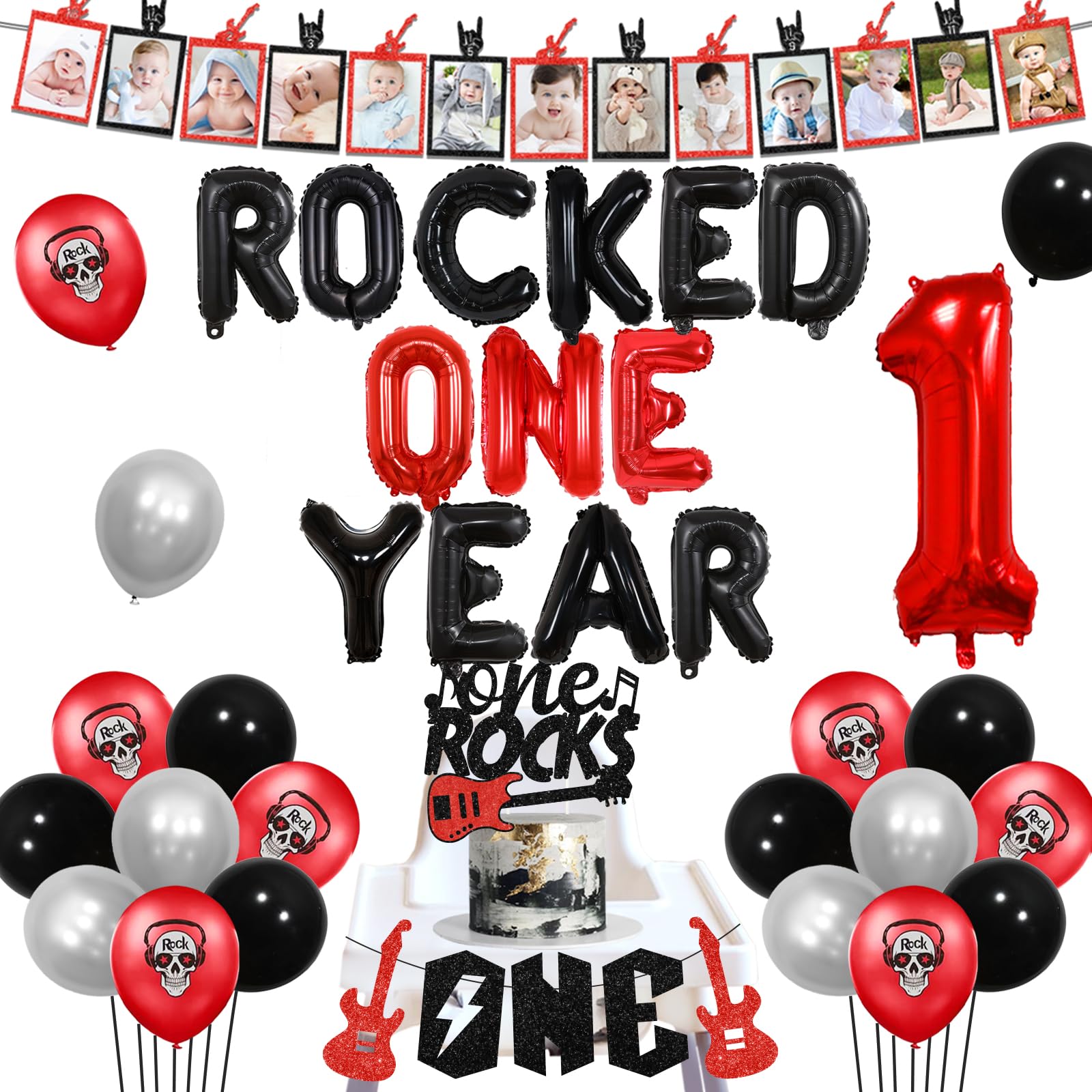 One Rocks Part Decor Music Themed Party Decor Rock And Roll 1st Birthday Decorations - Red ...