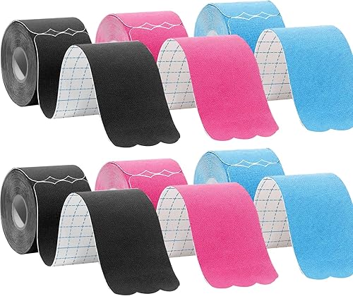 Vista 18 de Cinta de kinesiología precortada (6 rollos, 120 tiras precortadas), impermeable, para deportes y atletismo, cinta terapéutica deportiva, cinta Negro