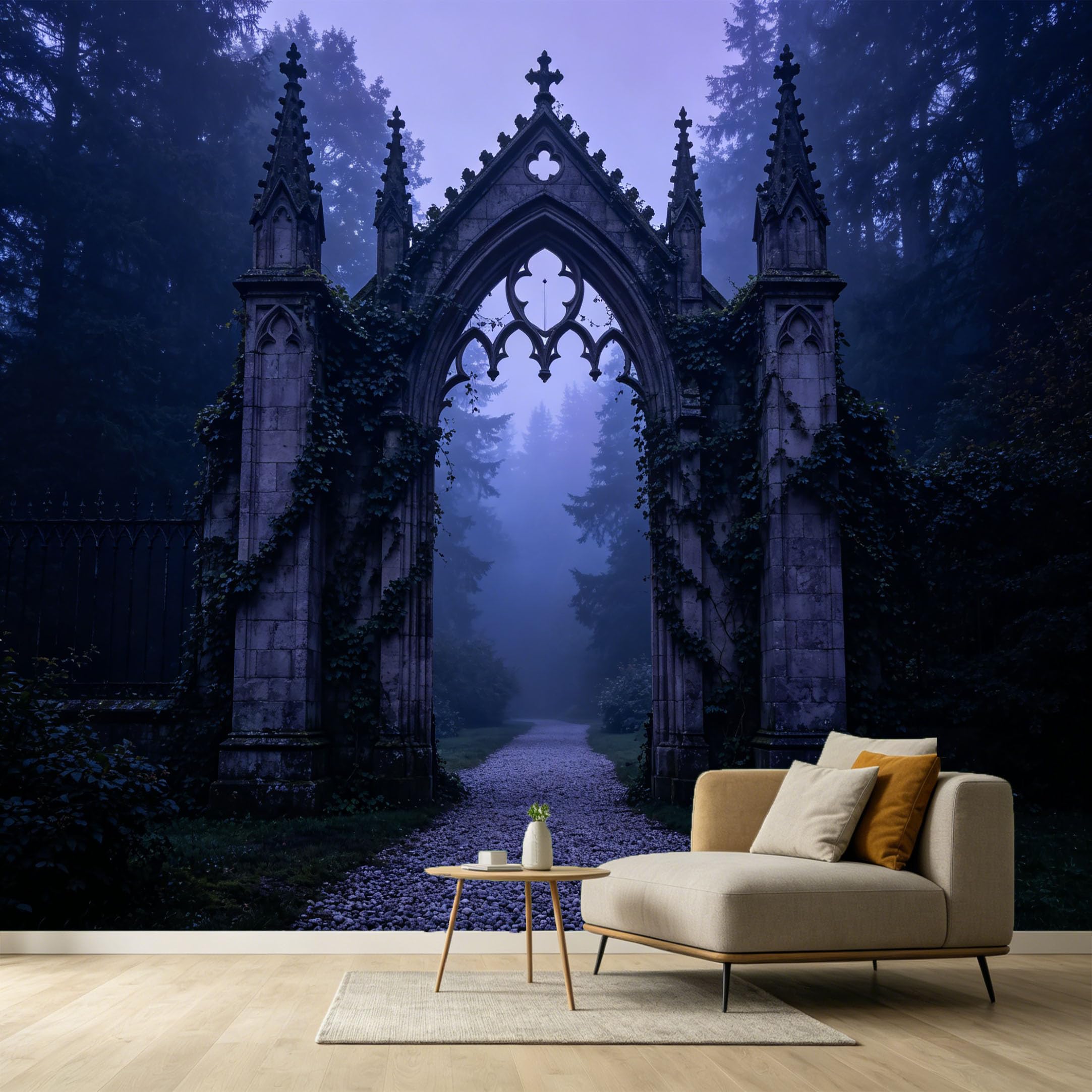 Custom Size Wall Murals Gothic Stone Archway Misty Forest Landscape 3D Trompe L'Oeil SelfAdhesive Wall Fabric Removable Large Wallpaper for Photo Living Room