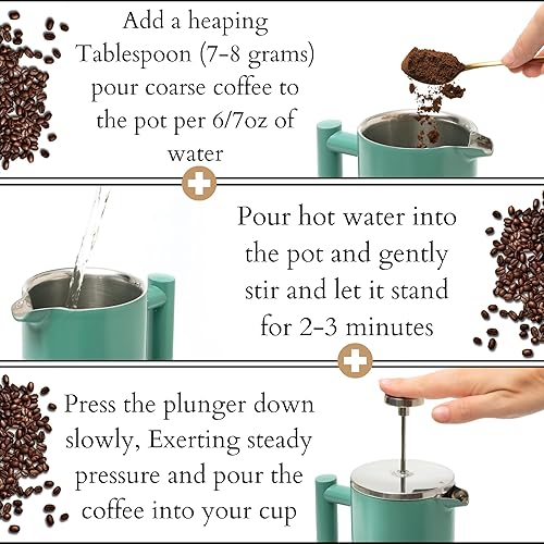 Miniatura 3 de Mixpresso Cafetera de prensa francesa de acero inoxidable, 27 onzas, 800L, doble pared, aislamiento de metal, prensa de café y cafetera de té, fácil