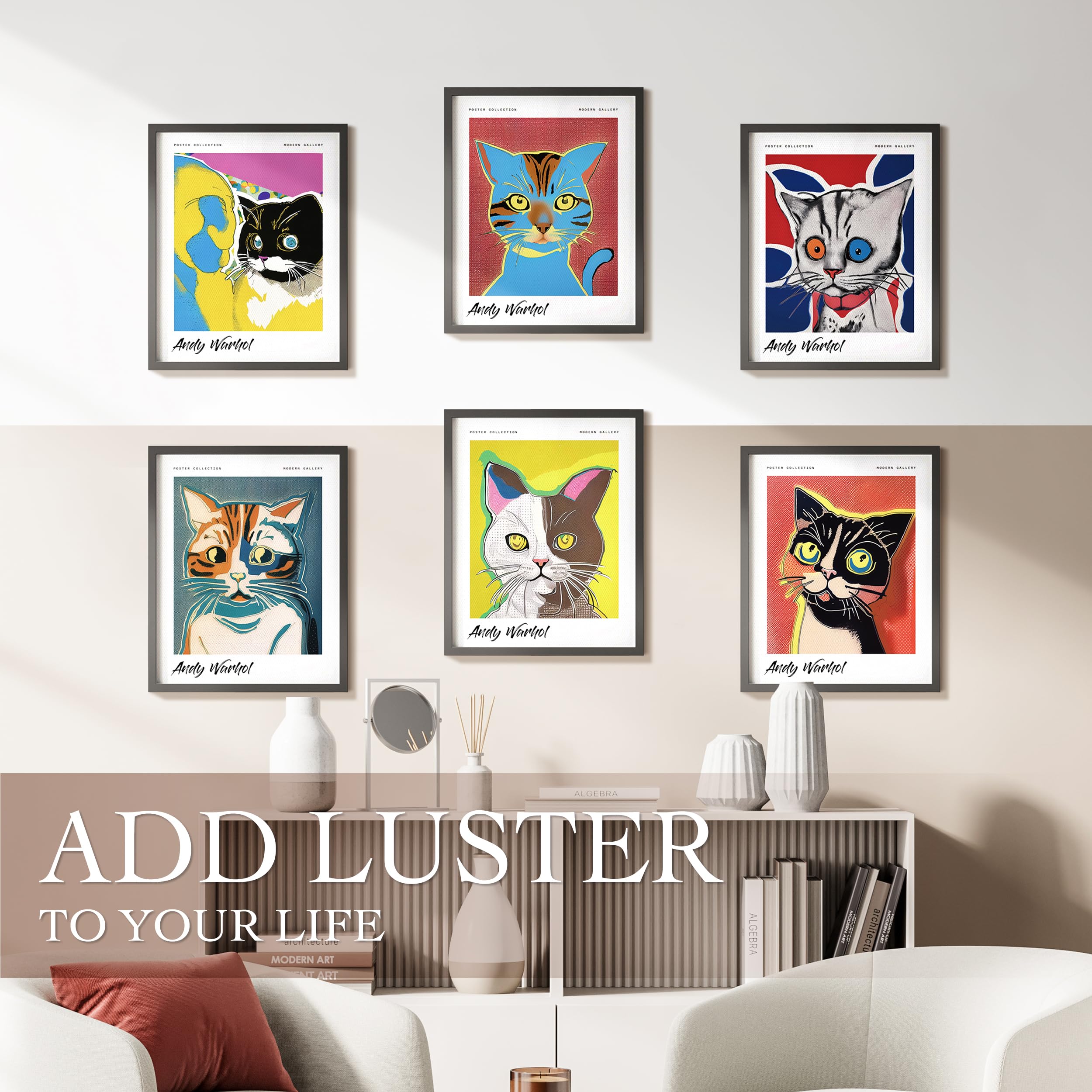 MLITH Funny Cat Pop Wall Art Prints, Colorful Wall Decor in Andy