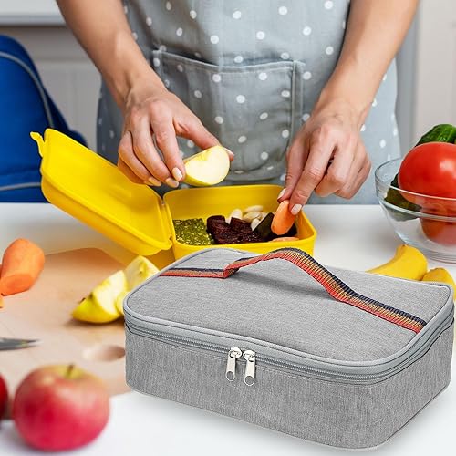 Miniatura 6 de PATIKIL Bolsas de almuerzo aisladas de 11 x 8 x 3 pulgadas, bolsas portátiles para alimentos, bolsas Bento planas, reutilizable, térmica, para