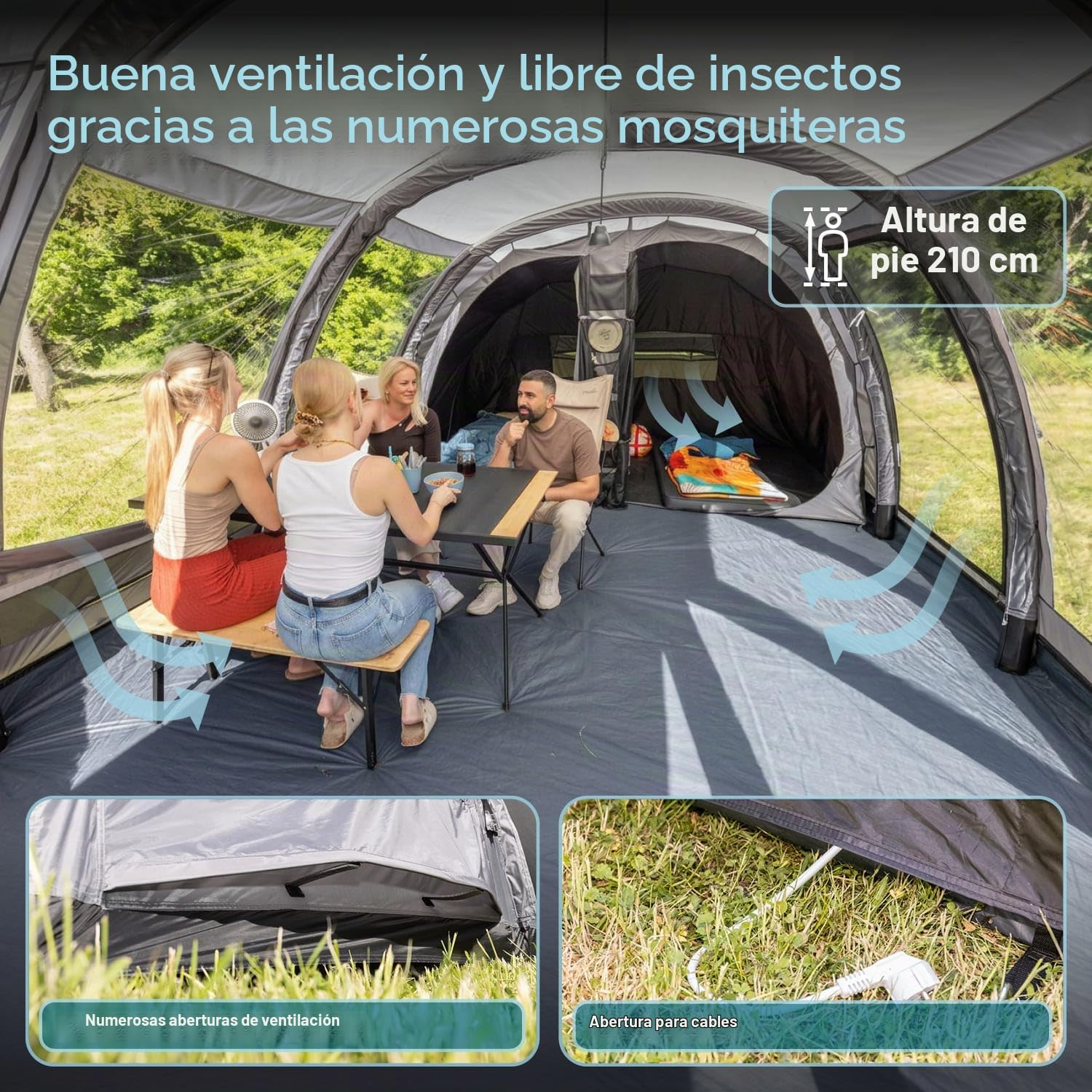 Skandika Tienda de campaña hinchable Folldal Air Protect | Tienda de aire para 4-5 personas, suelo cosido, impermeable, columna de agua de 5000 mm, con bomba, toldo | Tienda de camping, tienda de