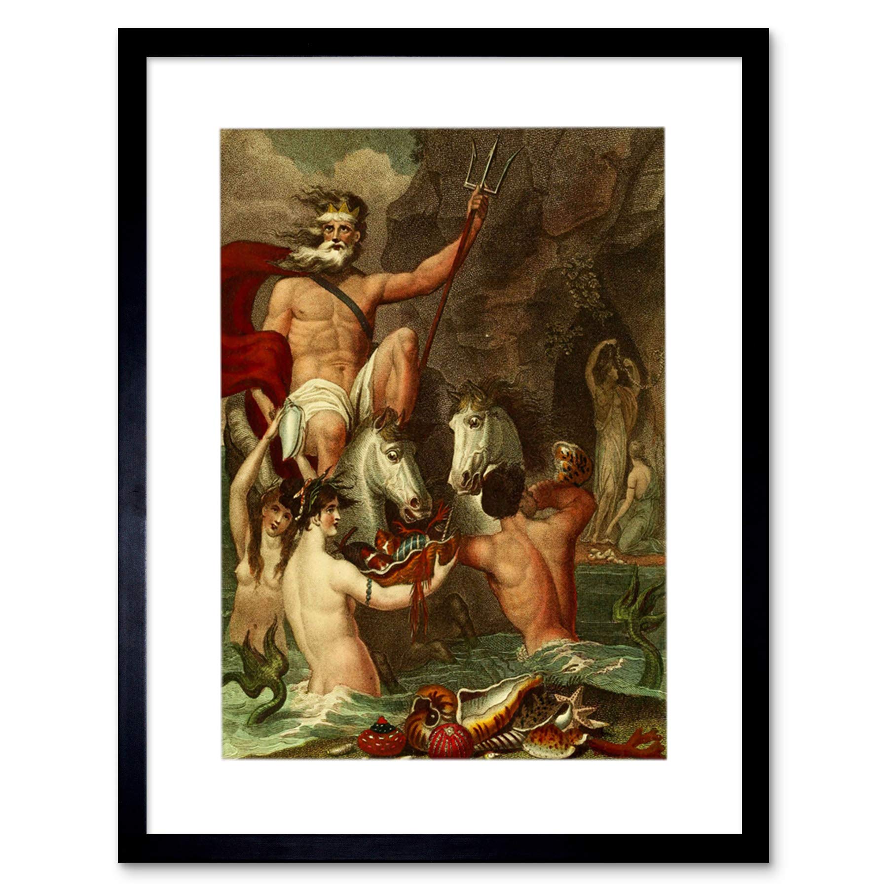 Wee Blue Coo Painting Poseidon Neptune Trident Ocean Mermaids Picture Framed Wall Art Print