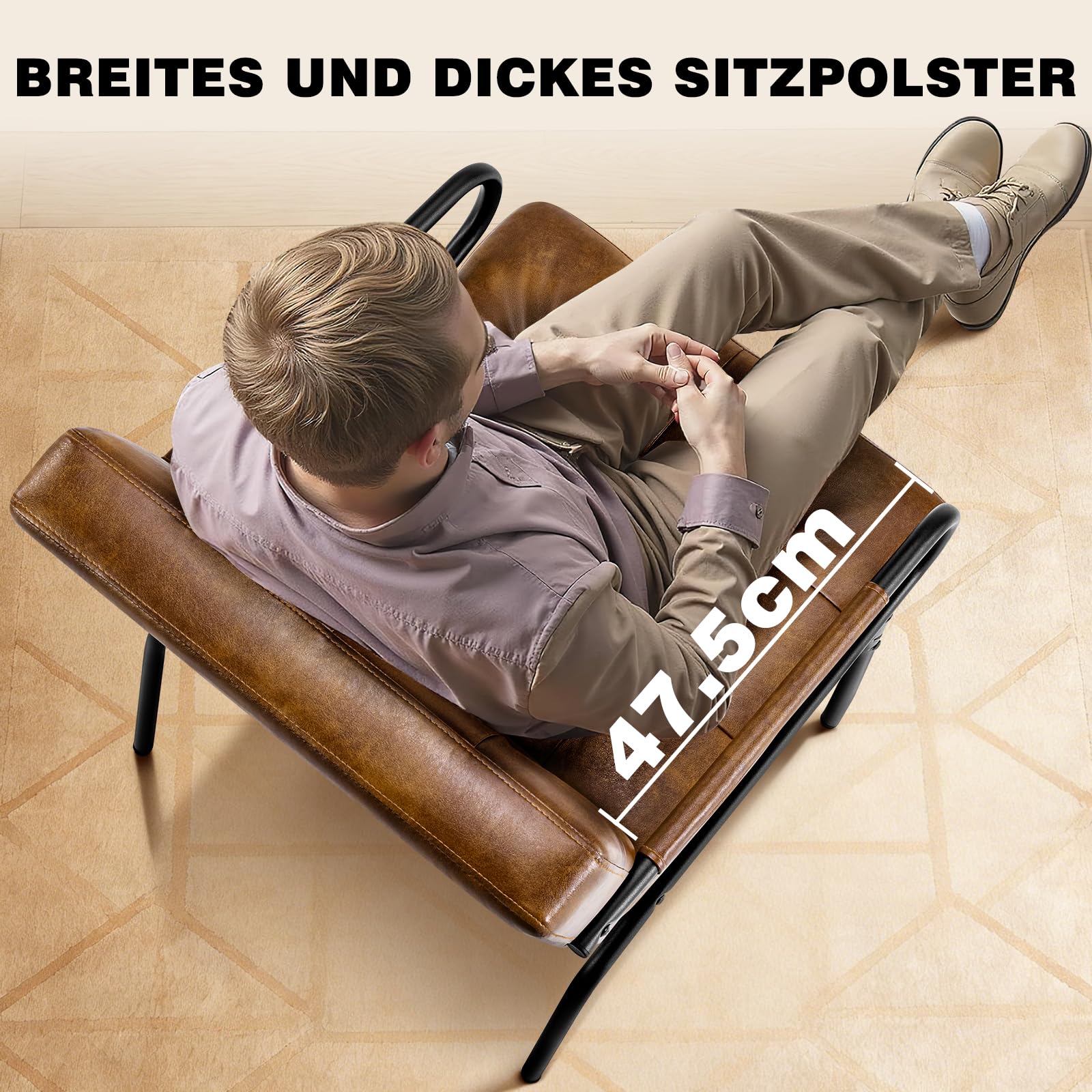 Hellove Loungesessel Wohnzimmer mit Metallbeinen, Ohrensessel Vintage PU Leder, Moderner Relaxsessel mit Gemütlicher, Bequemer Polsterstuhl Ledersessel Lesesessel für Schlafzimmer LivingRoom Braun