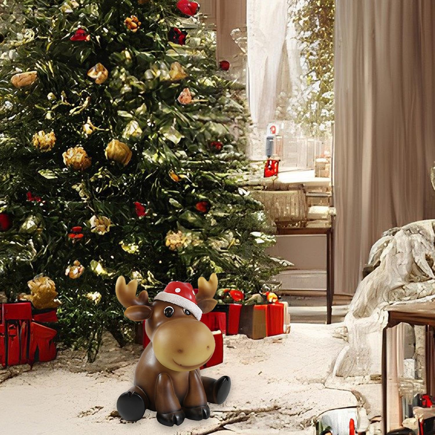 colourliving Elch Figur Deko Weihnachtselch Noel Elch Deko Figur Handbemalte Dekofigur aus Polyresin für den Innenbereich