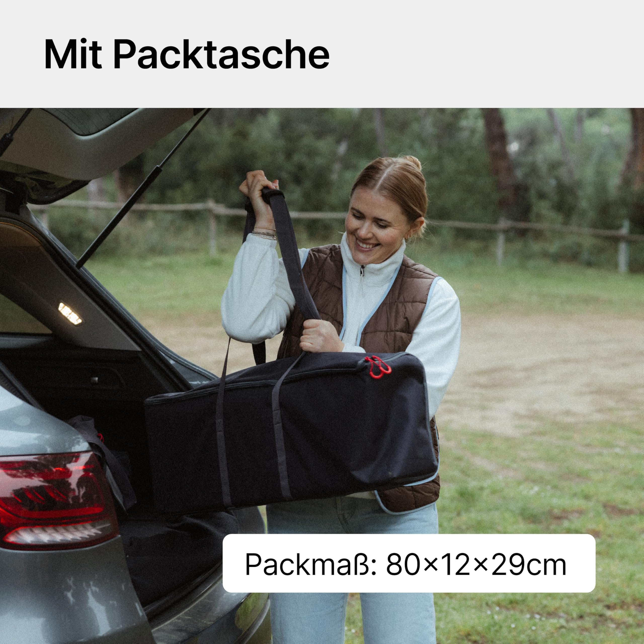 qeedo Quick Kimmy Campingtisch - klappbarer Bambus Tisch höhenverstellbar 43 bis 70 cm - Faltbarer Campingtisch mit Tragegriff & Packtasche - Stabiler Outdoor Tisch für Camping, Garten und Picknick