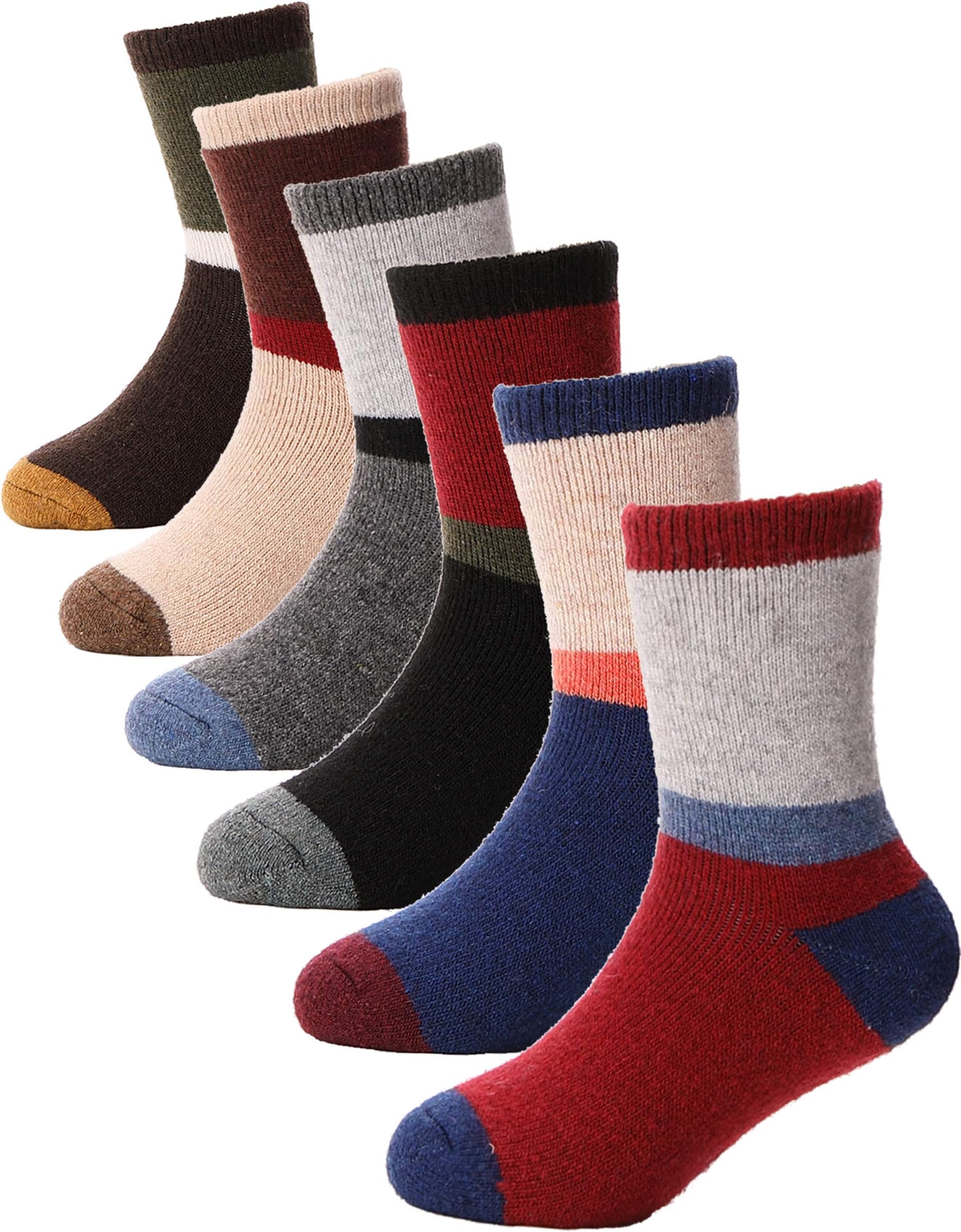 ProEtradeWool Socks for Kids Toddlers Boys Girls Thick Warm Winter Hiking Heavy Thermal Cozy Crew Boot Gift Socks 6 Pack