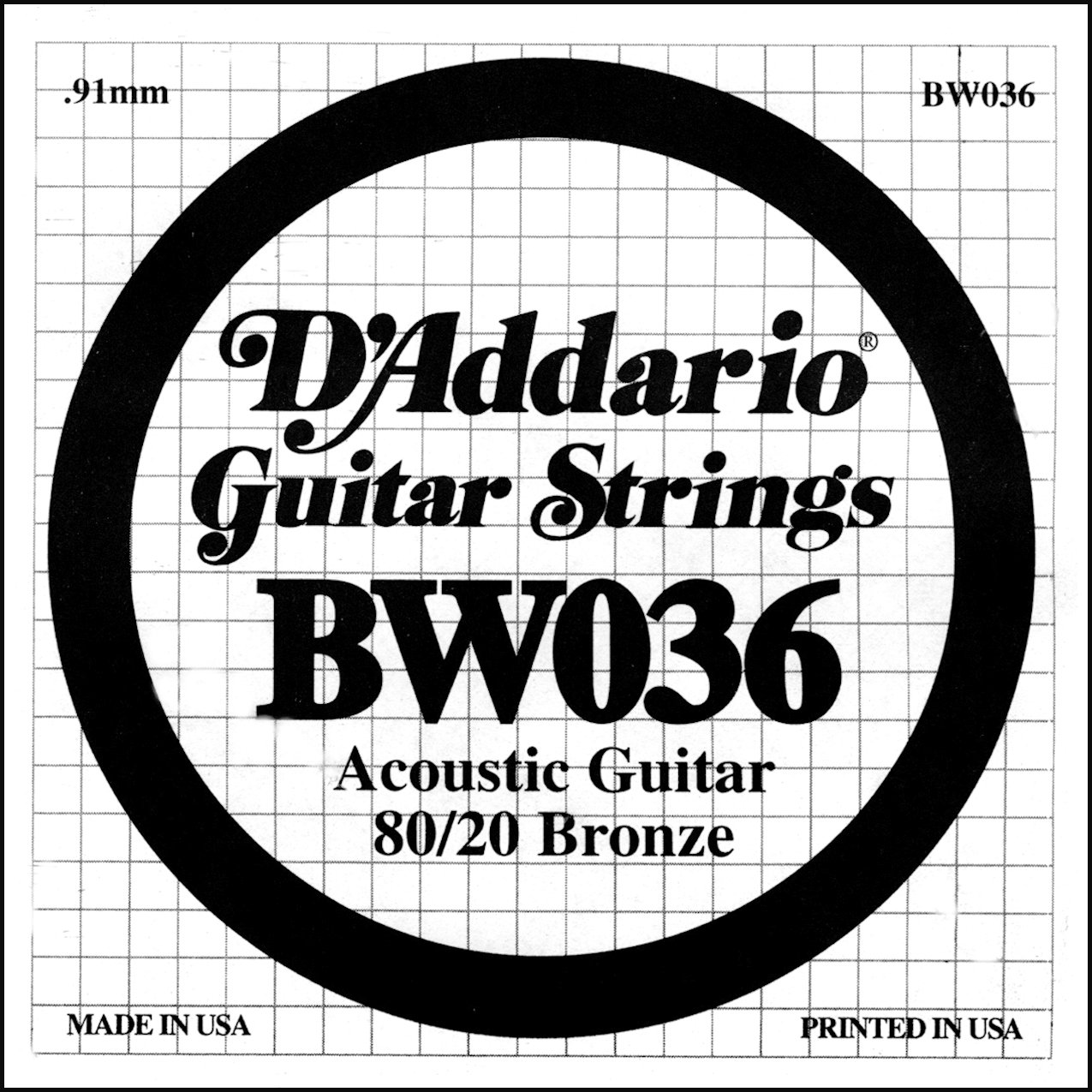 D'Addario .036 Bronze Wound Single String for Acoustic Guitar