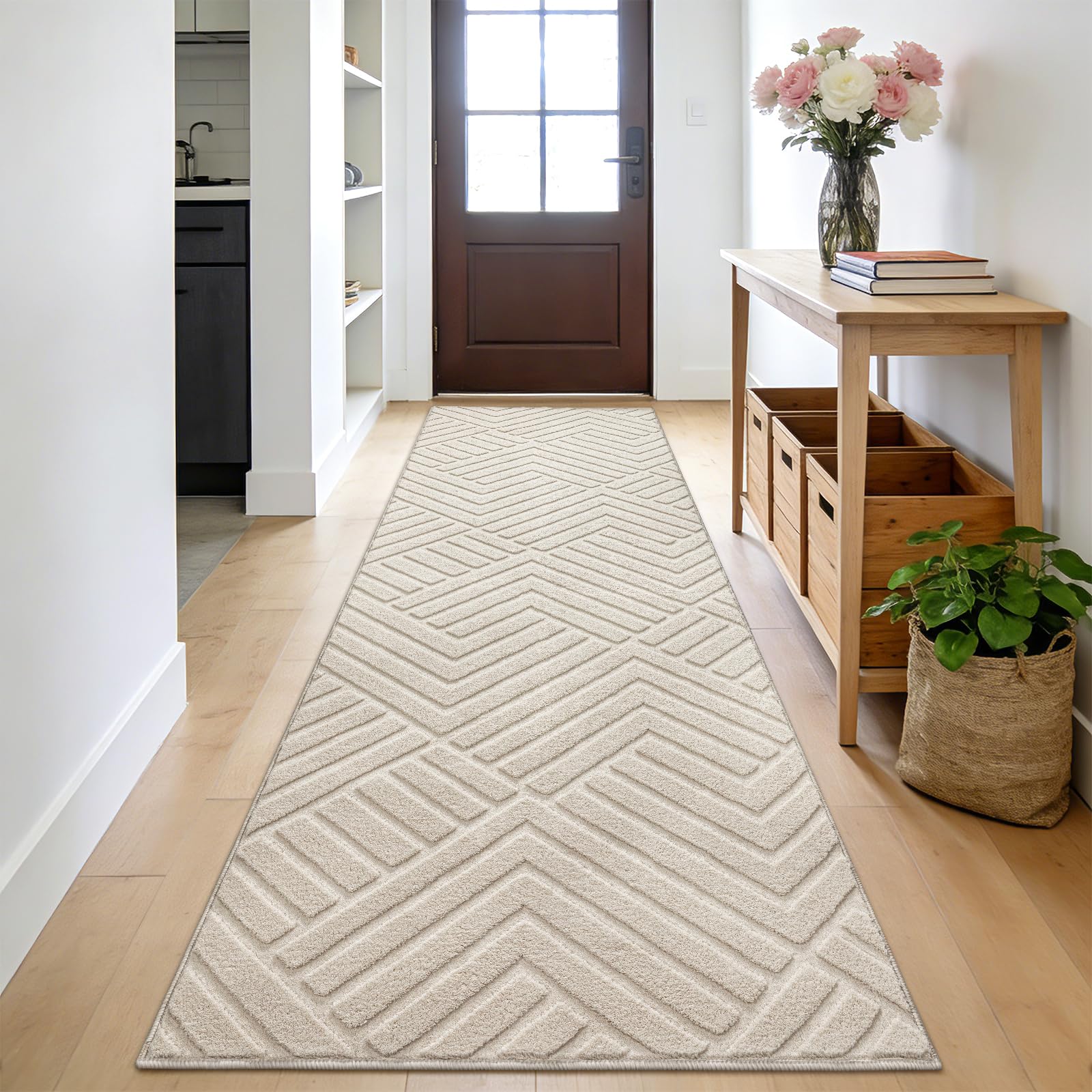 Enyhom Hallway Runner Rug 80x300cm Cream, Non Slip Washable Carpet Runners Soft Long Hall Floor Mat for Entryway Kitchen Corridor Bedroom Laundry Room โ image 1