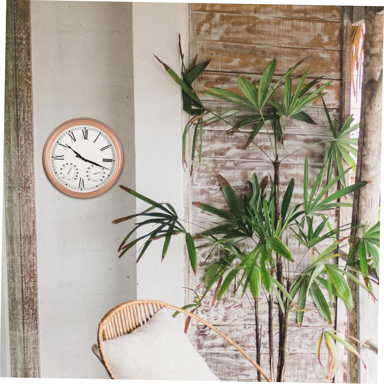 Outdoor Wall Clock with Thermometer and Hygrometer Garden Patio Clock Silent Battery Operated for Easy and Humidity Reading