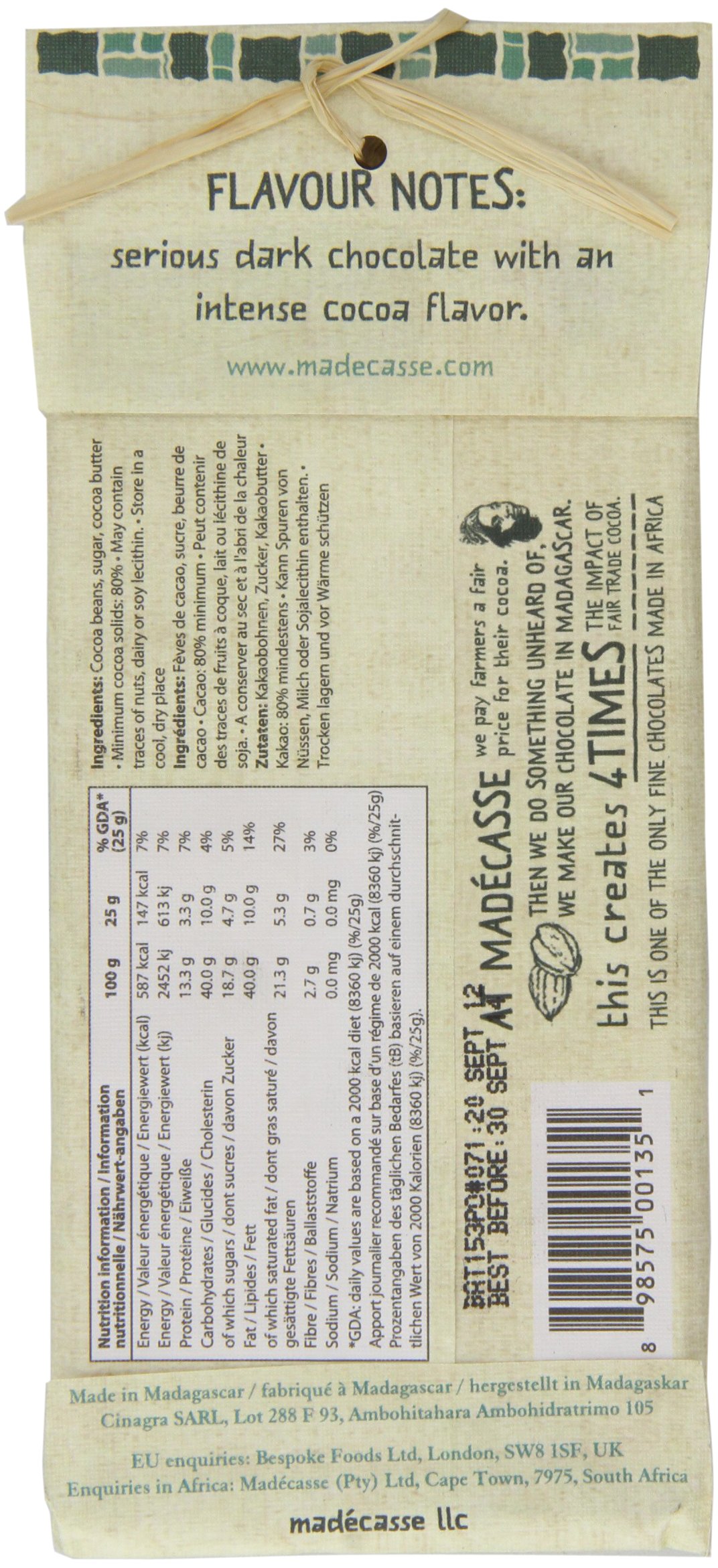Amazon.com : Beyond Good Madagascar Pure Dark Chocolate Bar, 80