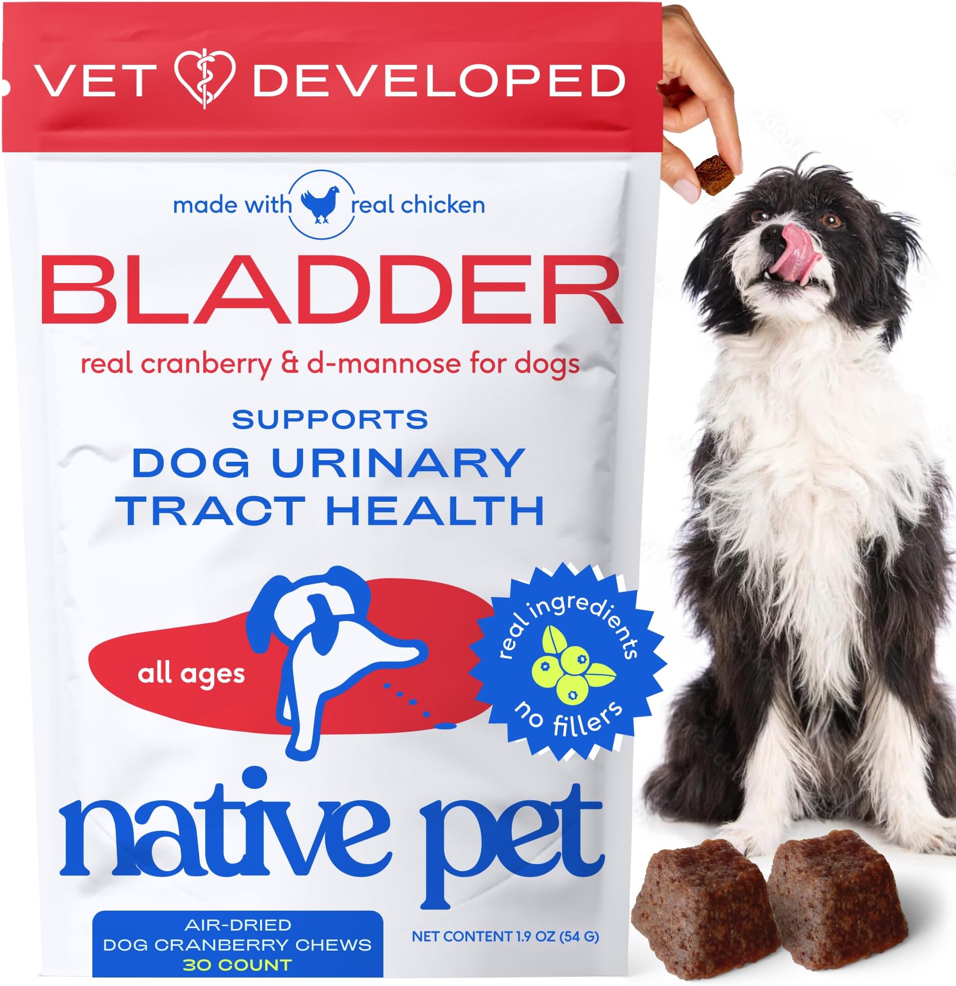 Native Pet Dog UTI Treatment - Cranberry Chews for Dogs and Cat UTI - Bladder Control for Dogs - Dog Urinary Tract Infection Treatment - UTI Medicine for Dogs - Dog Cranberry Supplement - 30 Chews