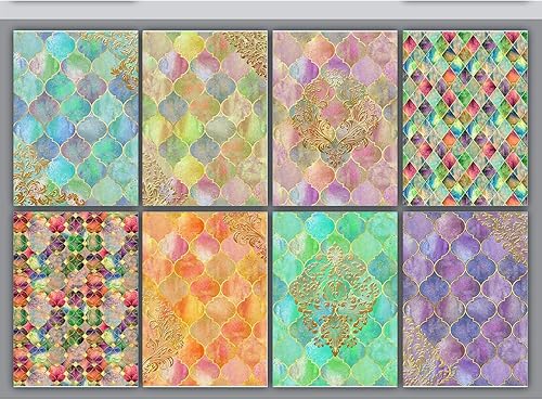 CrafTreat Papel de decoupage marroquí, diseños festivos, tamaño A4 (8.3 x 11.7 pulgadas), 8 hojas, colorido, ideal para muebles y álbumes de recortes
