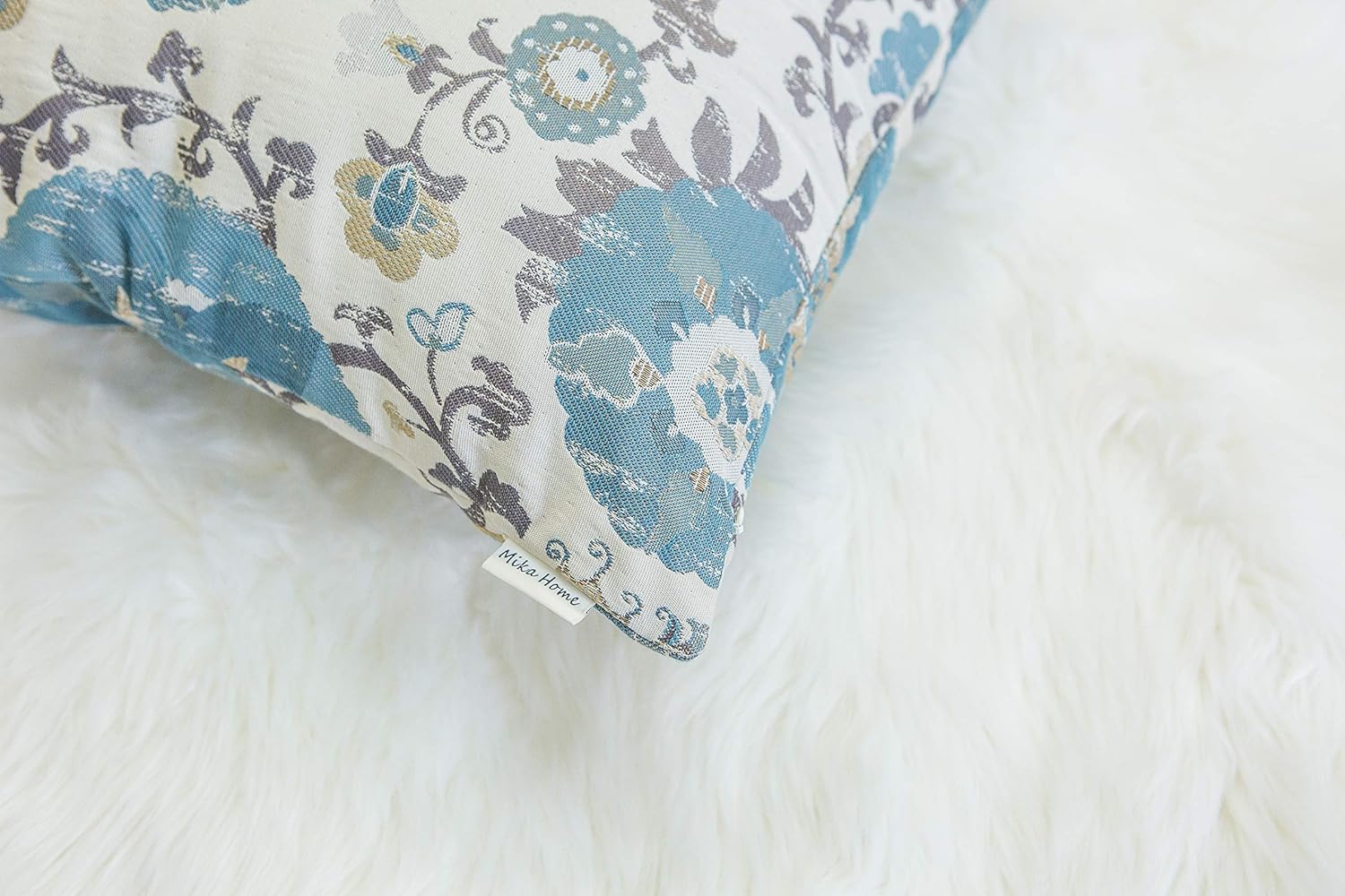 Mika Home Pack of 2 Jacquard Circle Floral Throw Pillow Shell Vintage Cushion Cover for 20X20 Inserts Cream Blue