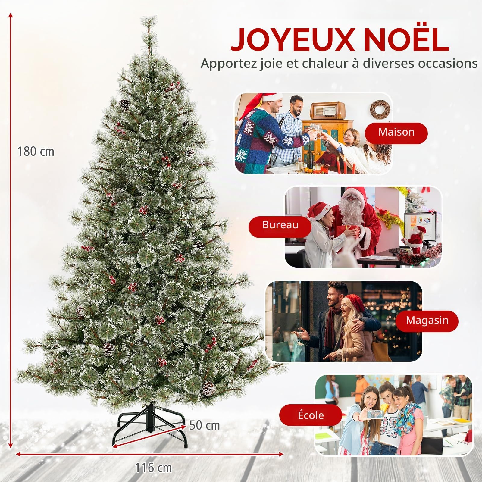 COSTWAY Sapin de Noël Artificiel 180 cm, Arbre de Noël Pré-éclairé à Charnière 598 Aiguilles de Pin et Embouts en PVC, 350 Lumières LED Multicolores et Blanc Chaud, 9 Modes, Connecteur Rapide