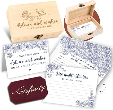 STOFINITY Advice And Wishes For The Mr And Mrs - Wedding Advice Cards For Bridal Shower Decorations, Blue Bridal Shower Games For Wedding Reception, Marriage Wishes For The Bride And Groom Box