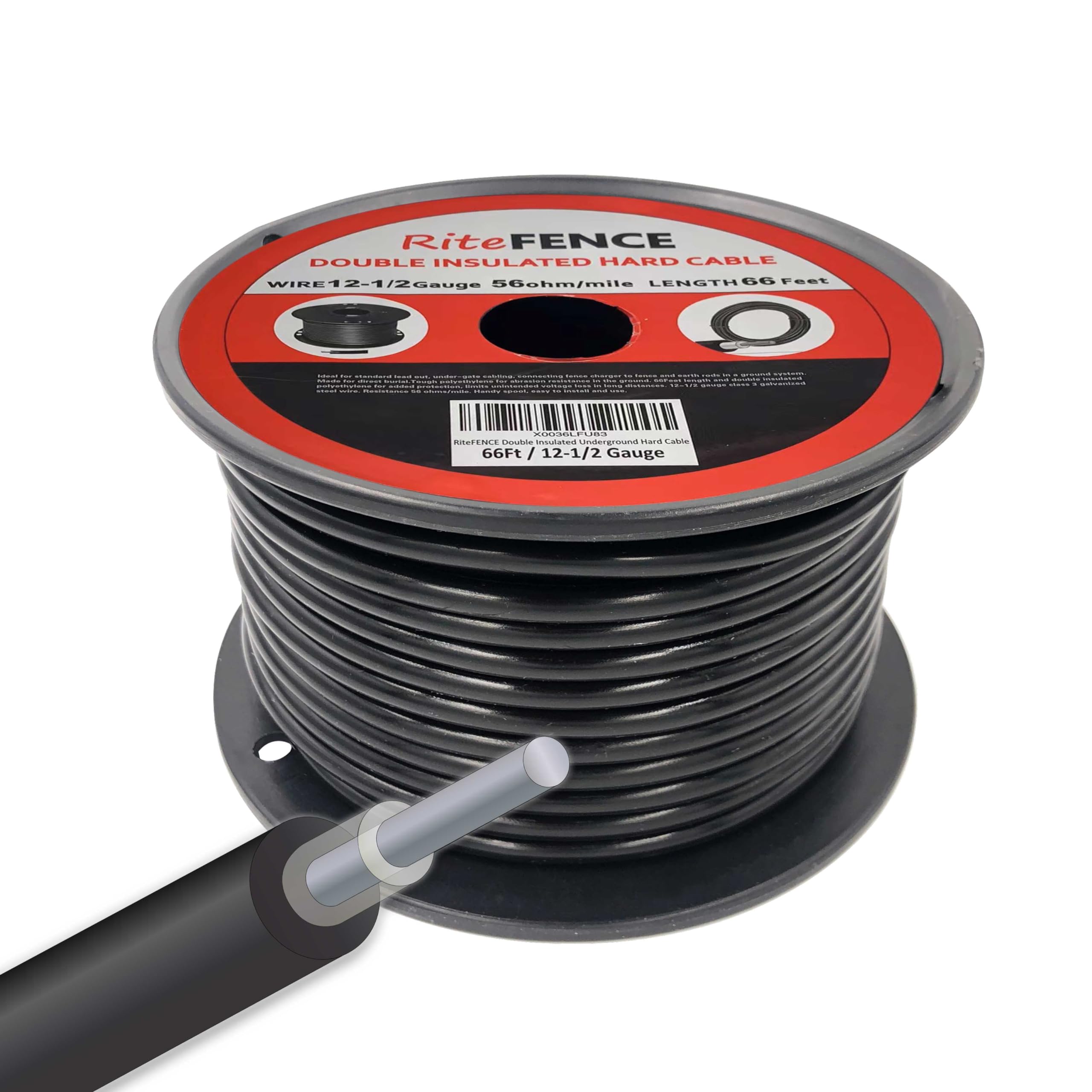 Cable duro subterráneo con doble aislamiento eléctrico (66 pies, calibre 12-1/2)
