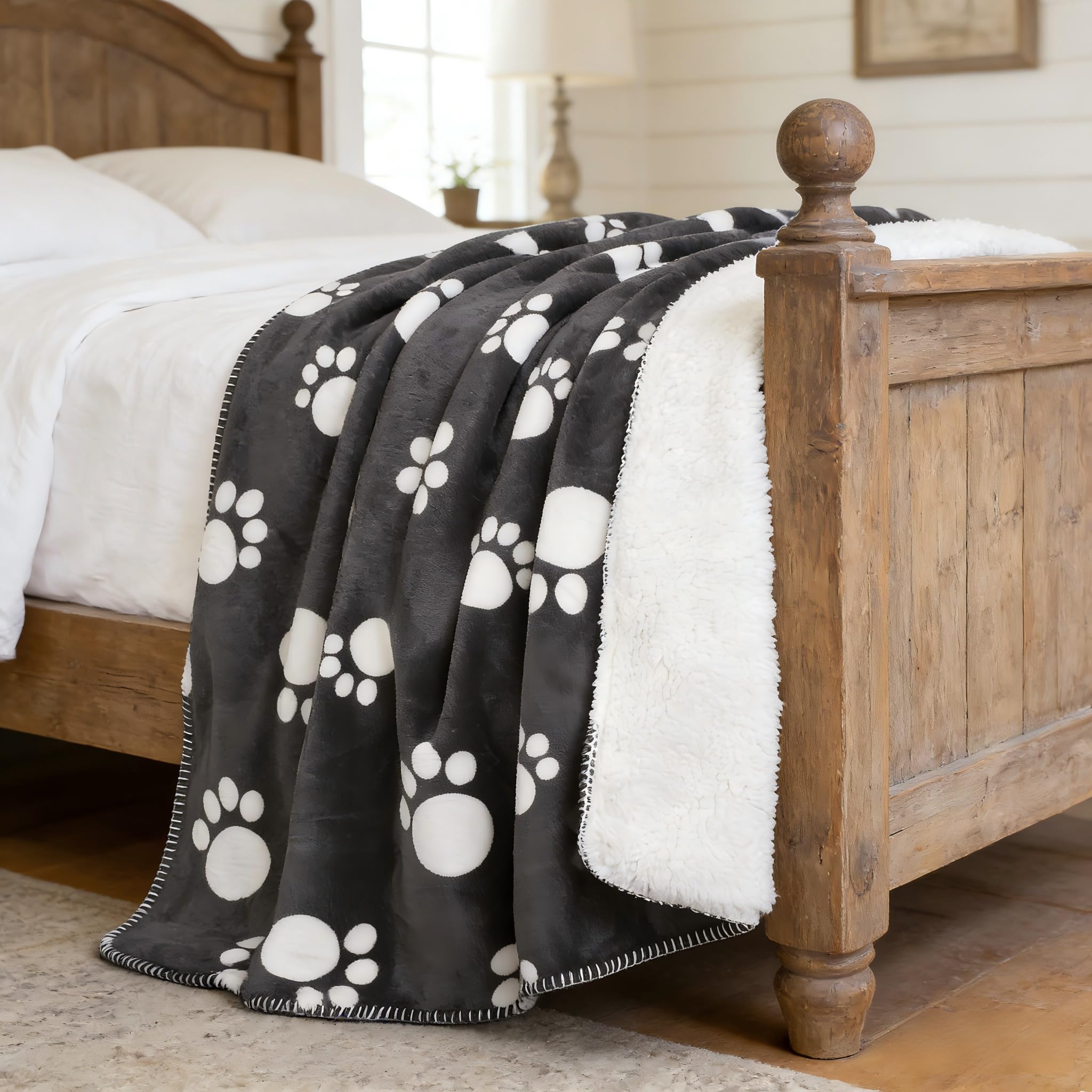 Couverture imperméable pour chien et chat - Avec motif de pattes - Lavable - Polaire Sherpa - Pour canapé, lit, extérieur, couvre-lit, canapé, housse de canapé, 200 x 150 cm