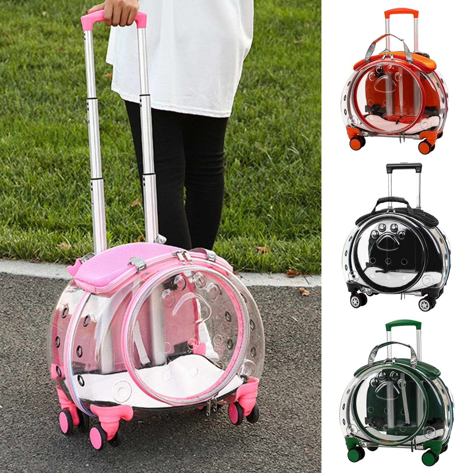Transportador para gatos con ruedas, transportador transparente de burbujas para gatos, mochila para mascotas para gatitos, perros pequeños, agujeros de ventilación transparentes, ruedas