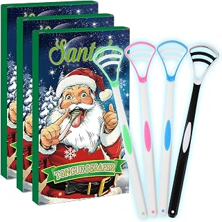 Honoson 12 Pieces Tongue Scraper for Adults Christmas Stocking Stuffers for Men Women Gifts Tongue Cleaner with Santa Box Gifts for Christmas Men Women Dad