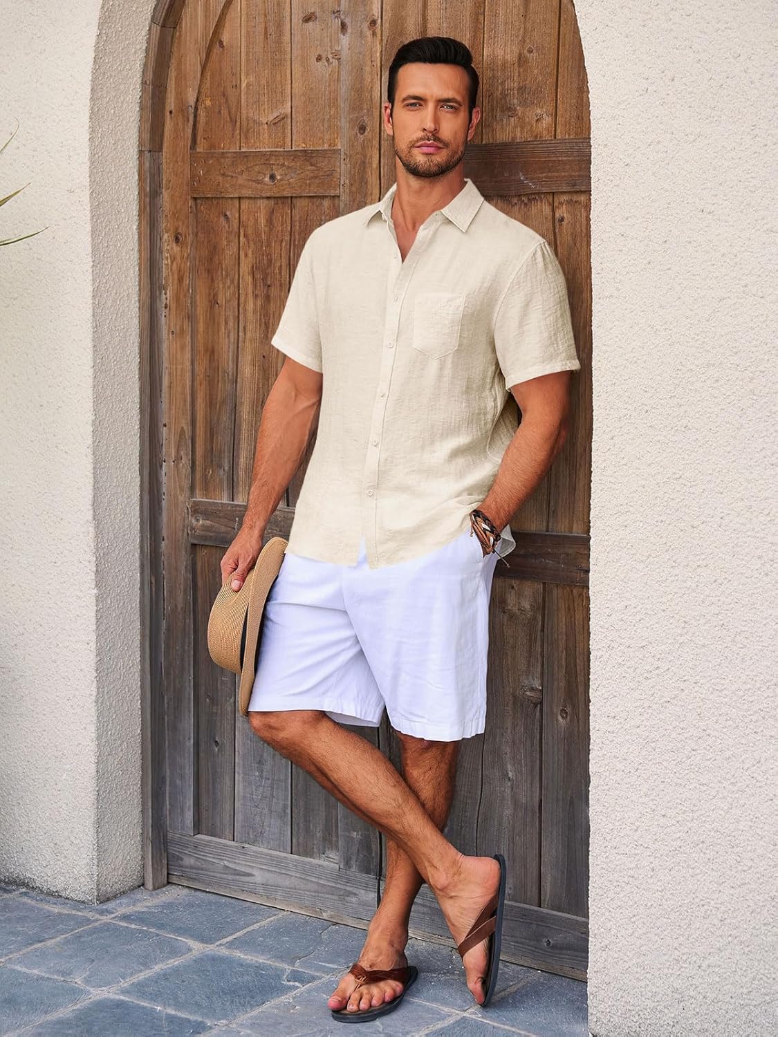 Runcati Mens Casual Shirts Button Down Short Sleeve Lightweight Linen Shirt Summer Beach Tops with Pocket - Image 4