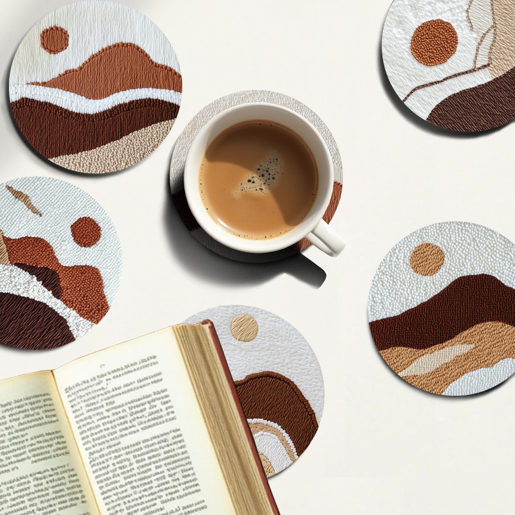 cukol cukol 6pcs Einfach Landschaft Punch Needle Set für Anfänger | Stanznadel Untersetzer zum Selbermachen, Stickset Coasters, DIY Kreatives Bastelset Hobby für Erwachsene & Kinder