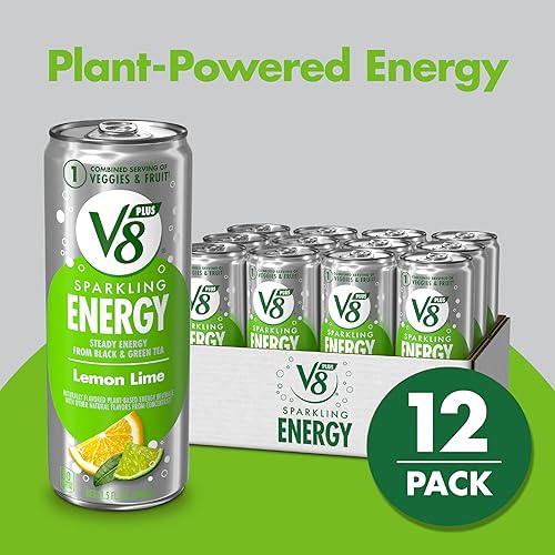 Miniatura 3 de V8 +SPARKLING ENERGY Lemon Lime Energy Drink, elaborada con auténticos zumos de verduras y frutas, lata de 11.5 onzas líquidas (paquete de 12)