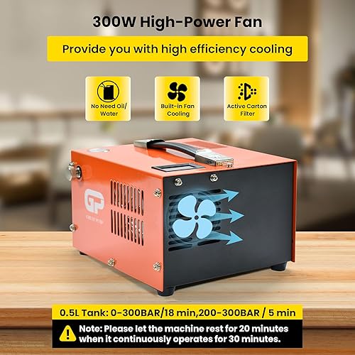 Miniatura 7 de TUXING Compresor de aire PCP  Máximo 4500 PSI  Coche de doble potencia 12 V CC o 110 V CA  Llenado rápido para rifle de aire, paintball, botella de