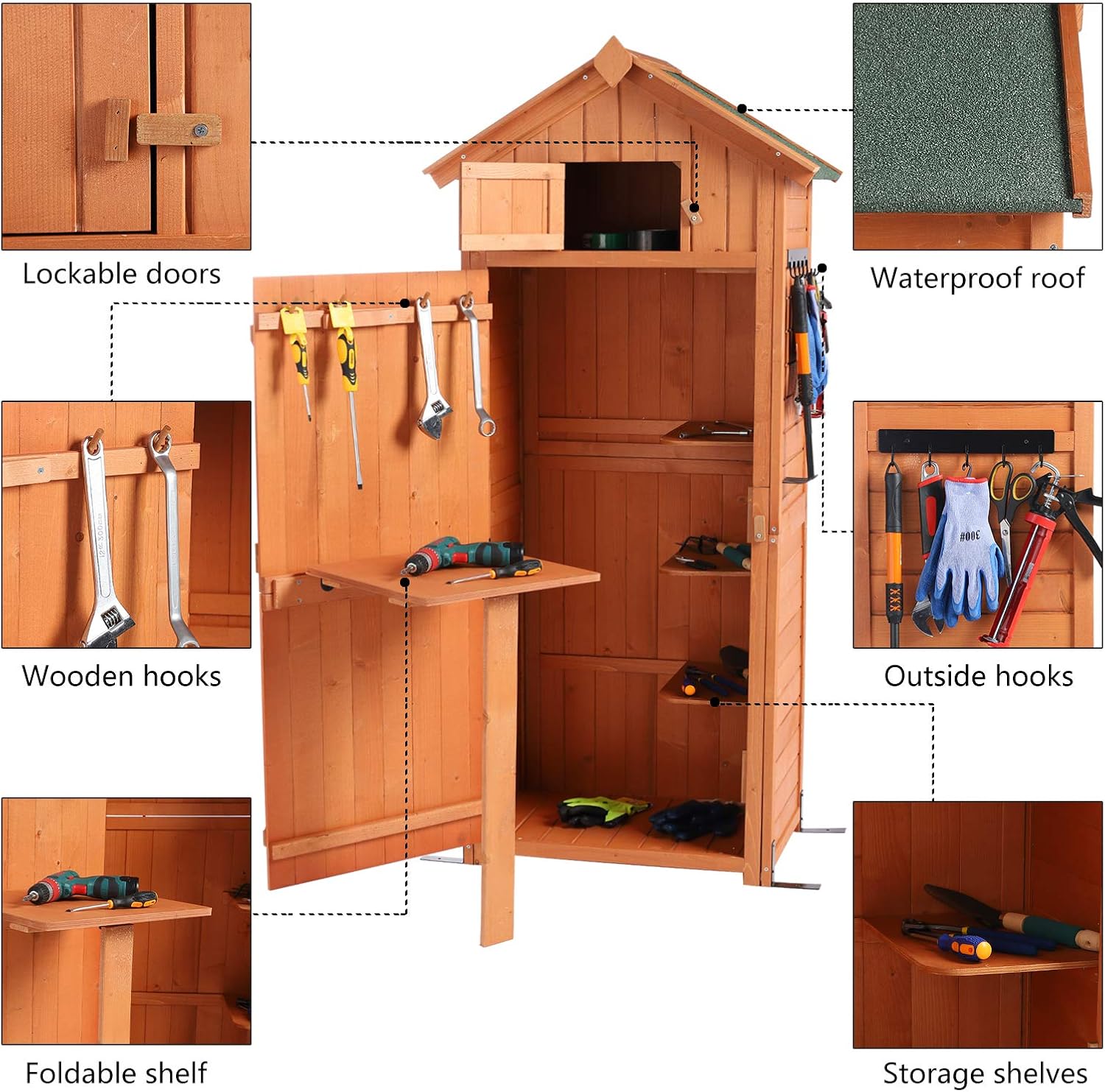 80% оƒƒ Dіѕсоunt B BAIJIAWEI Garden Storage Shed - Garden Tool Storage Cabinet - Lockable Arrow Wooden Storage Sheds Organizer for Home, Yard, Outdoor