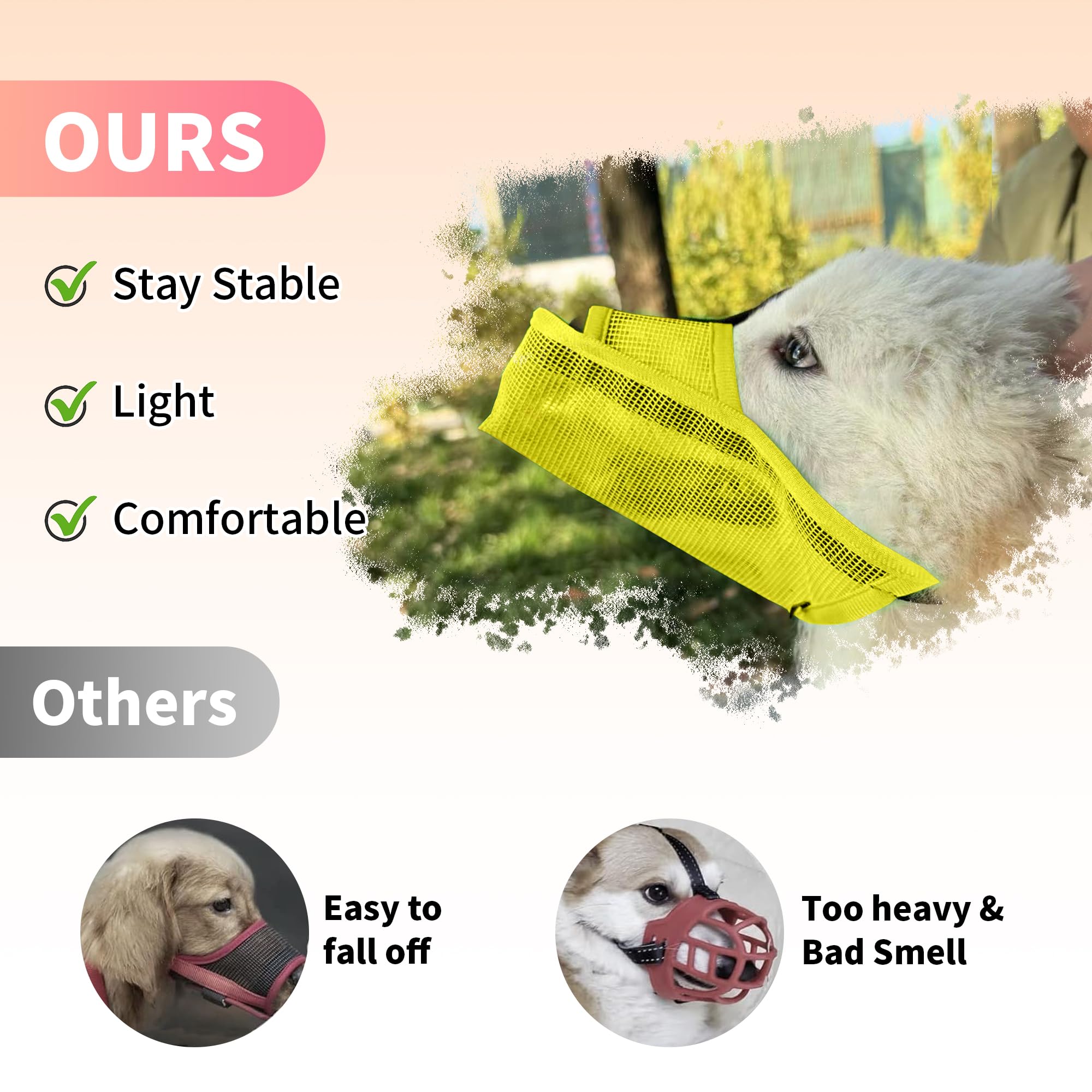 JOYPAWS Soft Dog Muzzle for Extral Small Dogs Long Snout Breathable Air Mesh Drinkable Pet Muzzle to Prevent Biting Chewing with Adjustable Straps Anti-Barking Licking Yellow XXS