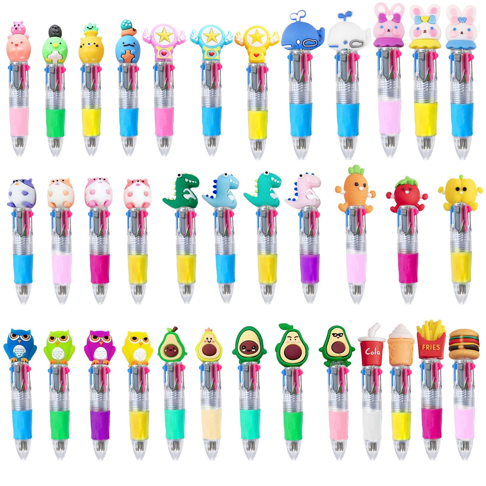 35 Pcs Cute Multicolor Ballpoint Pen, Mini Cartoon Animal Pens, 35 Different Pens, All in One, 4-Color Retractable Ballpoint Pens, Children Birthday Gift Favours Party Gift, Kids Class Gift