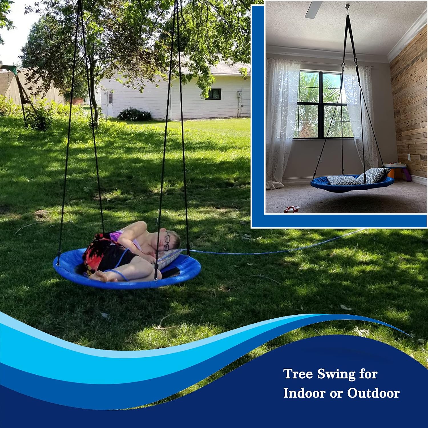 Hanging Tree Tent,40" Tent Swing, Saucer Swing Set with Sunscreen Tent and 5Ft Straps for Indoor & Outdoor