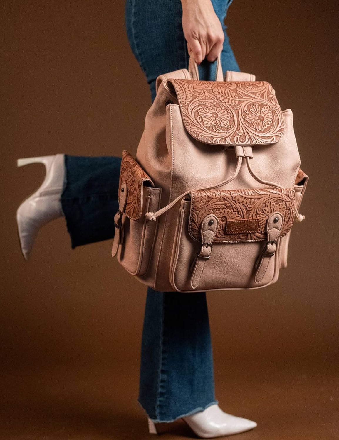 Montana West Wrangler Backpack Purse for Women Men Western Backpack Floral Tooled Travel Bags - Image 3