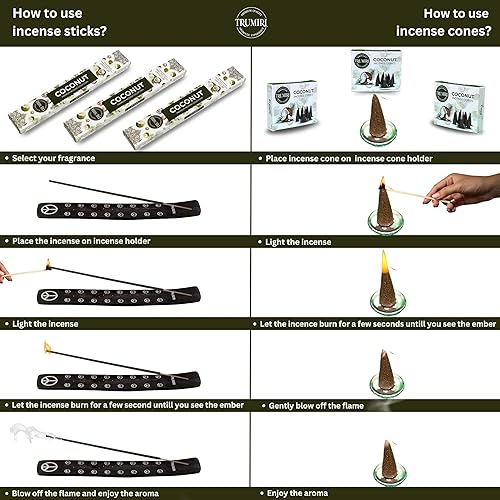 Miniatura 4 de Paquete combinado de varillas de incienso de coco y conos de incienso  60 varillas de incienso + 30 conos de insencia  Inscienso  Conos de incienso