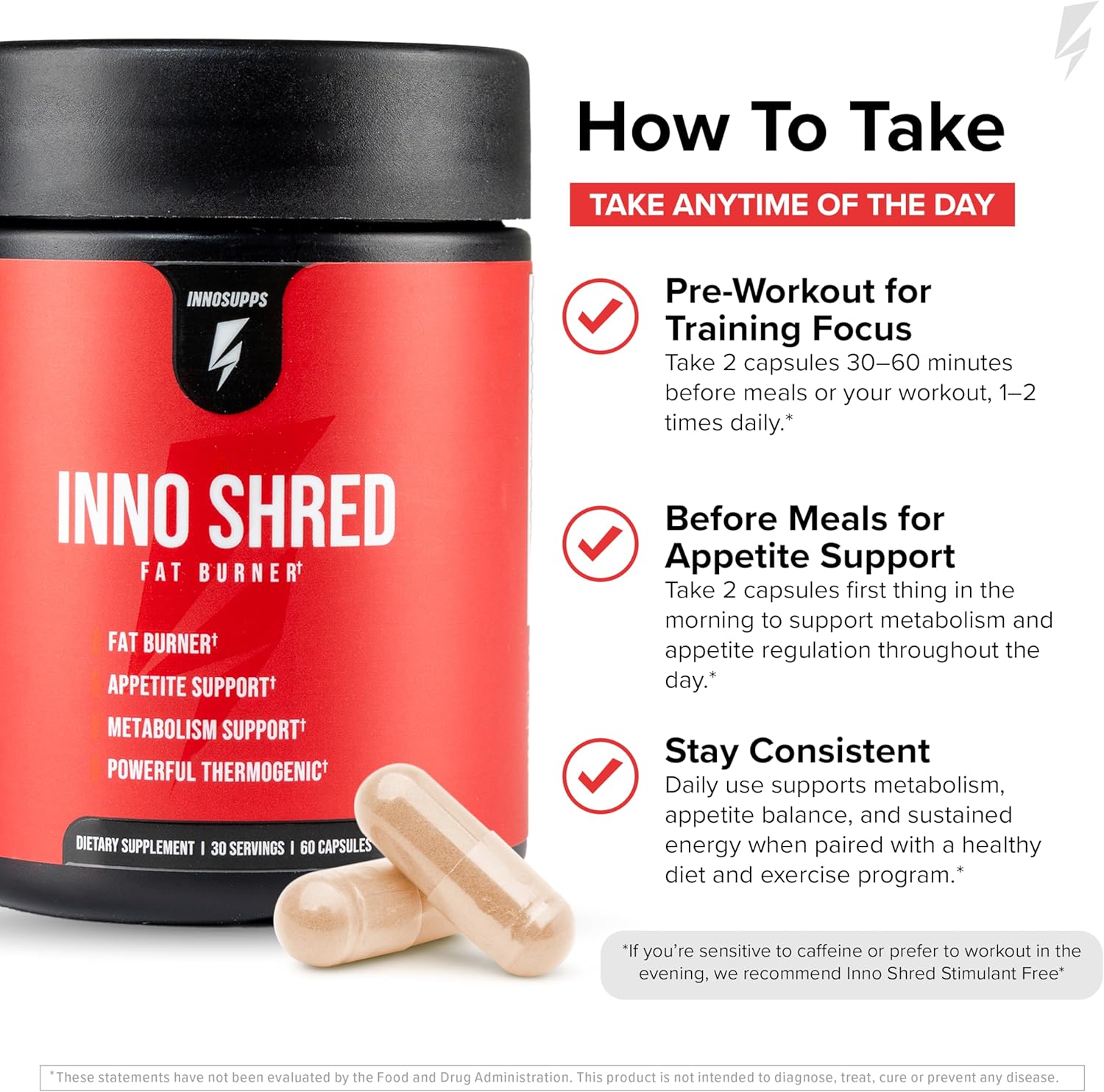 Inno Shred Thermogenic Fat Burner for Men & Women - Appetite Suppressant, Energy & Metabolism Support with Capsimax, Paradoxine, Green Tea Extract - 60 Capsules, 30 Servings